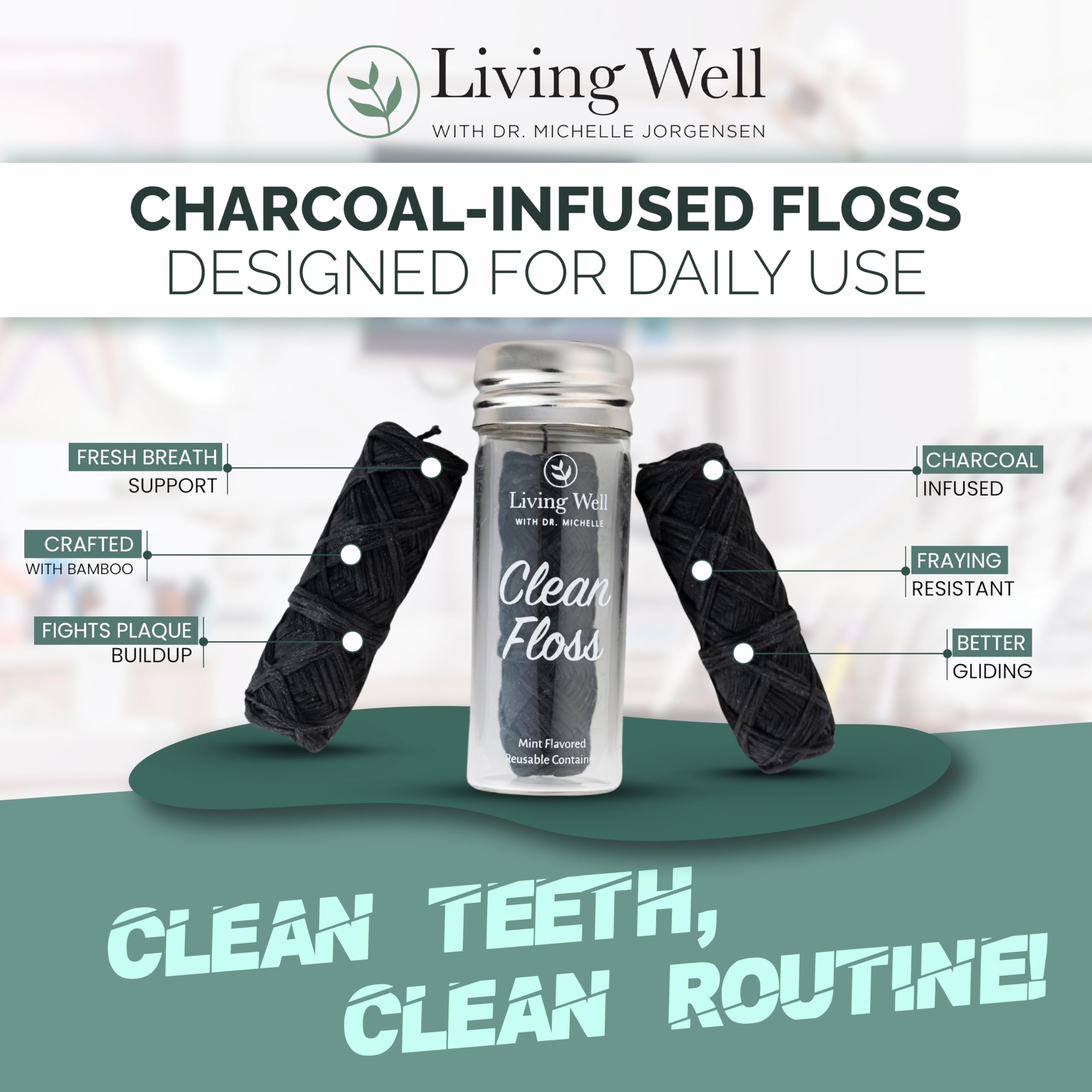 Living Well Bamboo Charcoal Dental Floss – Natural, Vegan & Biodegradable