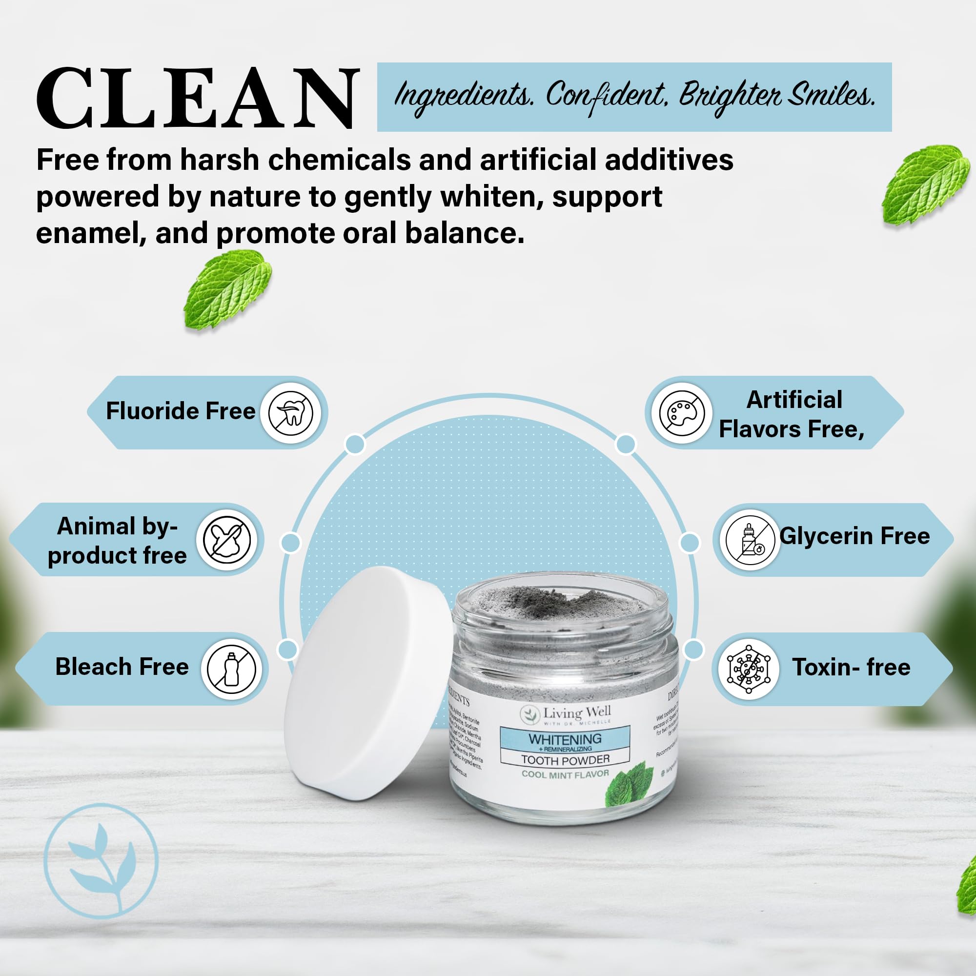Living Well with Dr. Michelle: Remineralizing & Whitening Tooth Powder – Cool Mint, Fluoride-Free Hydroxyapatite