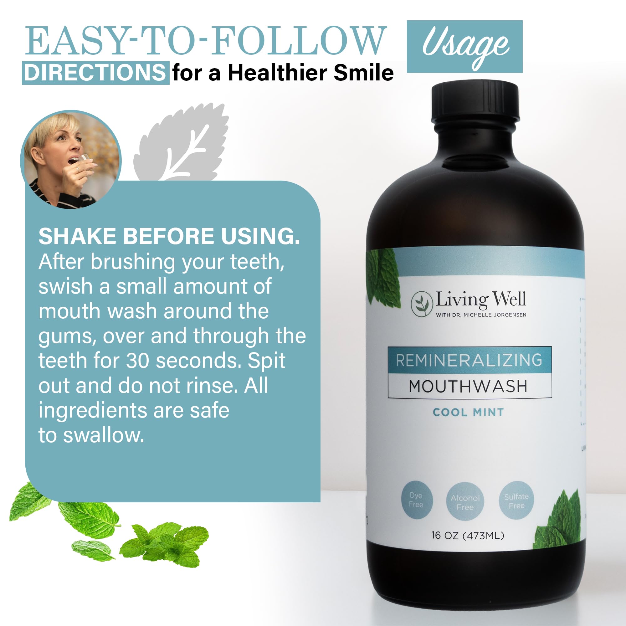 Living Well Mouthwash by Dr. Michelle – Hydroxyapatite & Colloidal Silver, Fluoride & Alcohol Free