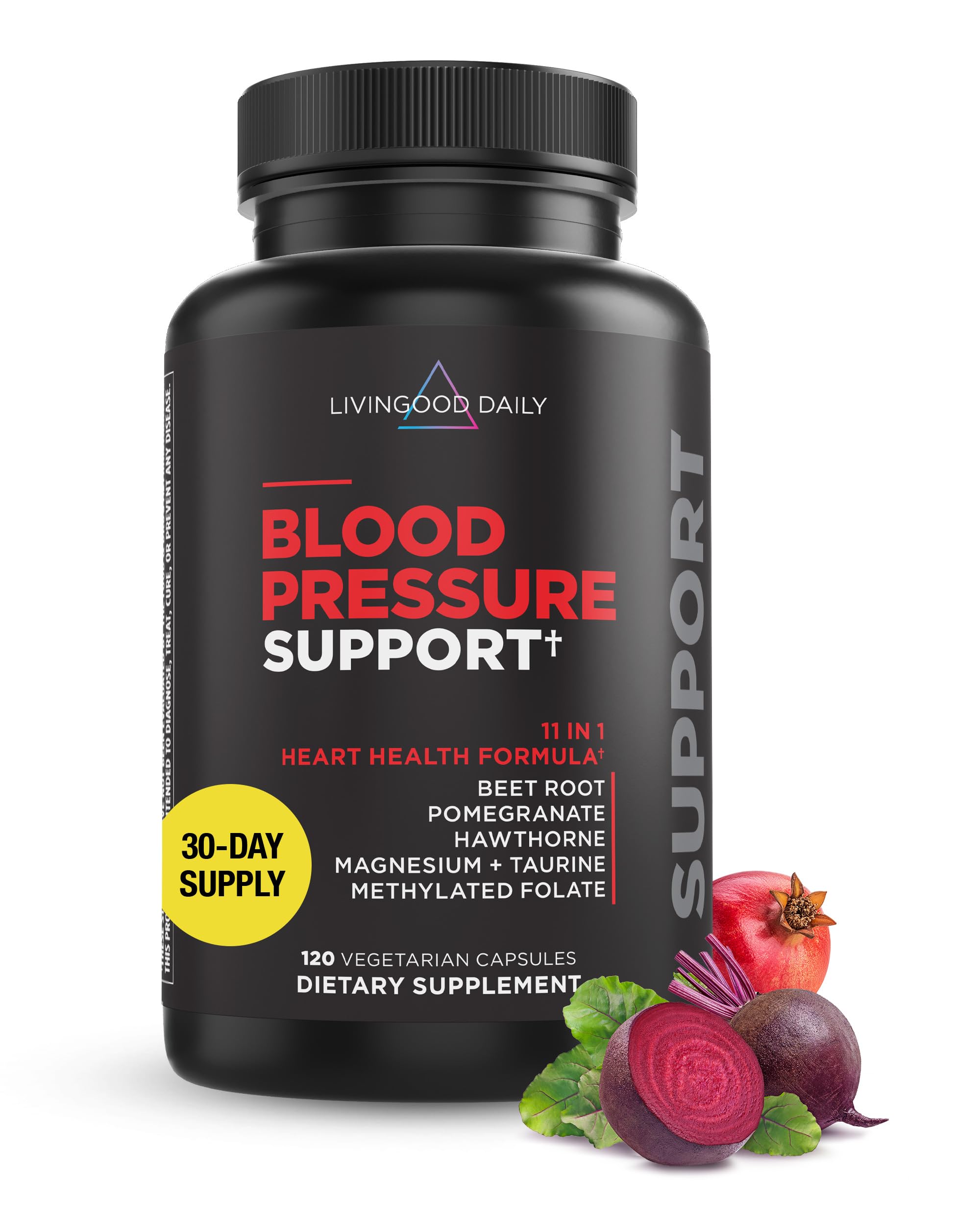 Livingood Daily Blood Pressure Support — Vegan Heart Health Supplement (120 Capsules)