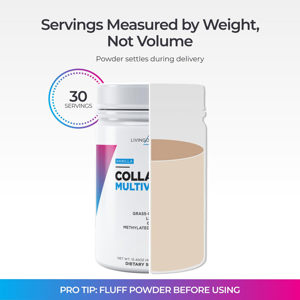 Livingood Daily Collagen Powder Vanilla – Grass-Fed, Vitamin C & Multivitamins, Gluten Free, 30 Servings