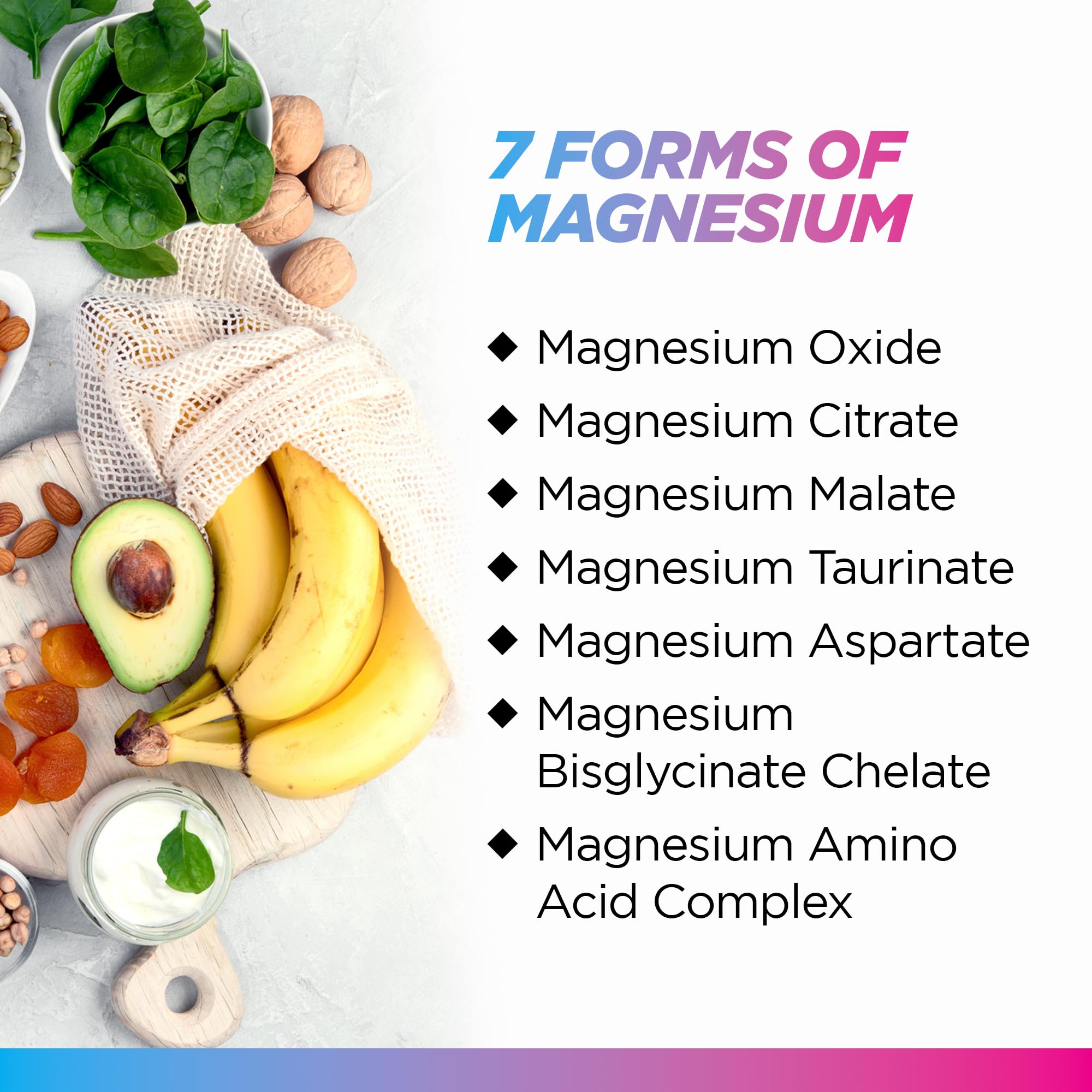 Livingood Daily Magnesium Supplement – 7-Form Glycinate-Citrate-Malate, 300mg, 60 Capsules