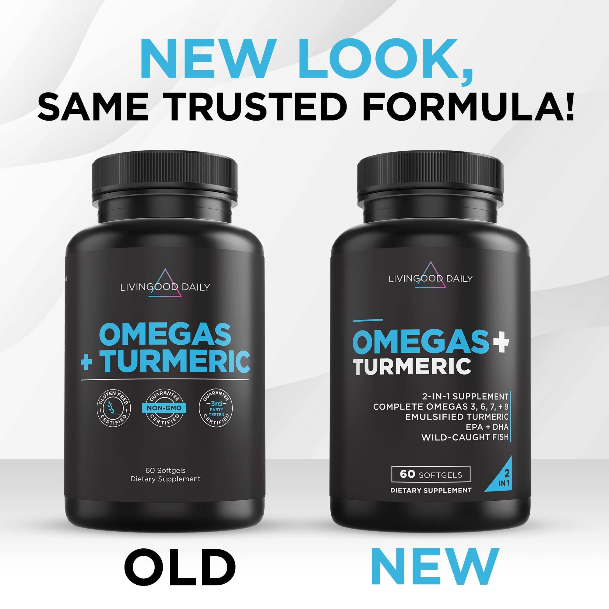 Livingood Daily Omega 3-6-9 Plus Turmeric Curcumin — EPA & DHA, 60 Softgels