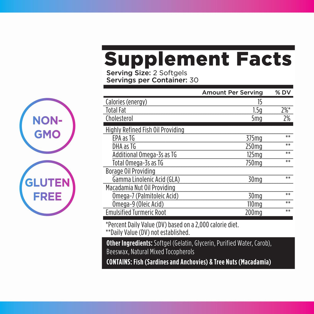Livingood Daily Omega 3-6-9 Plus Turmeric Curcumin — EPA & DHA, 60 Softgels