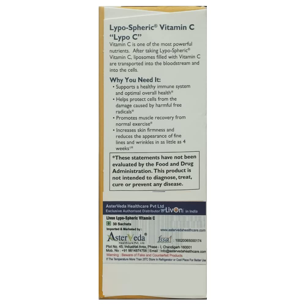 LivOn Laboratories Lypo-Spheric Vitamin C 1000 mg + 1000 mg Phospholipids per Packet | Liposome-Encapsulated, Non-GMO, 30 Packets