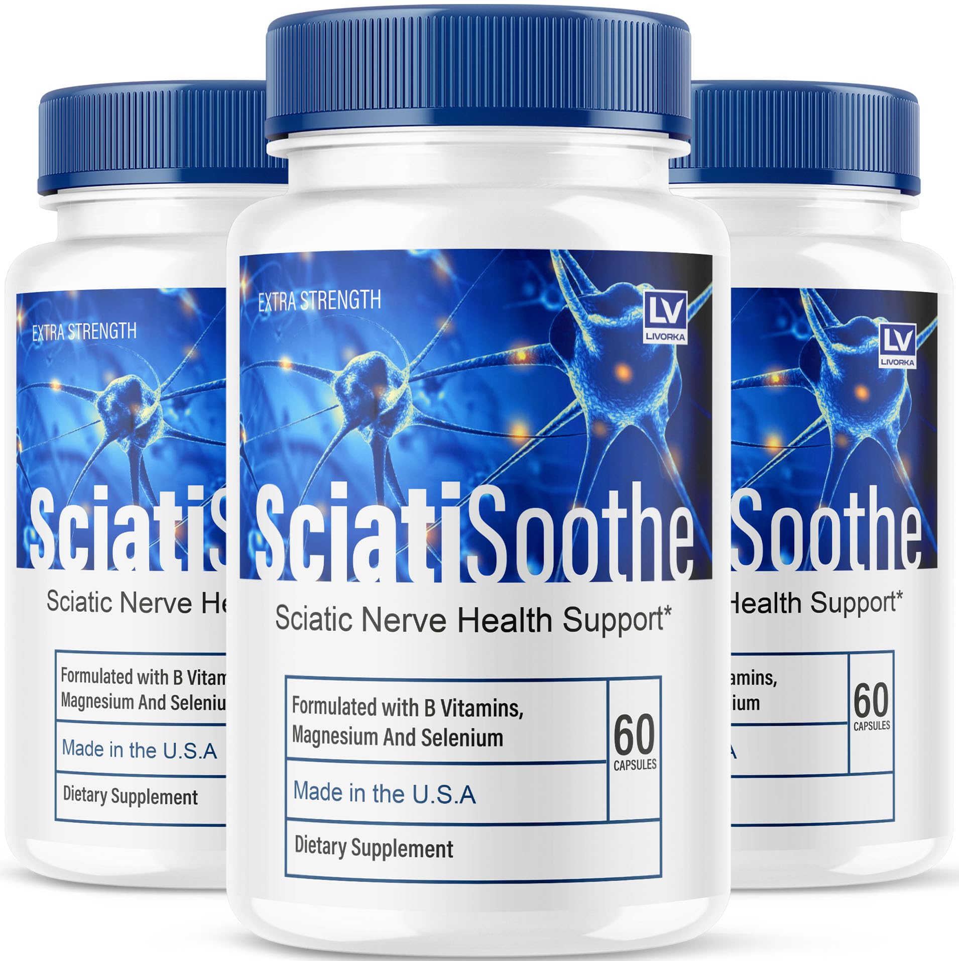 LIVORKA (3 Pack) Sciatisoothe – Sciatisoothe Supplement, 180 Capsules for 3 Months