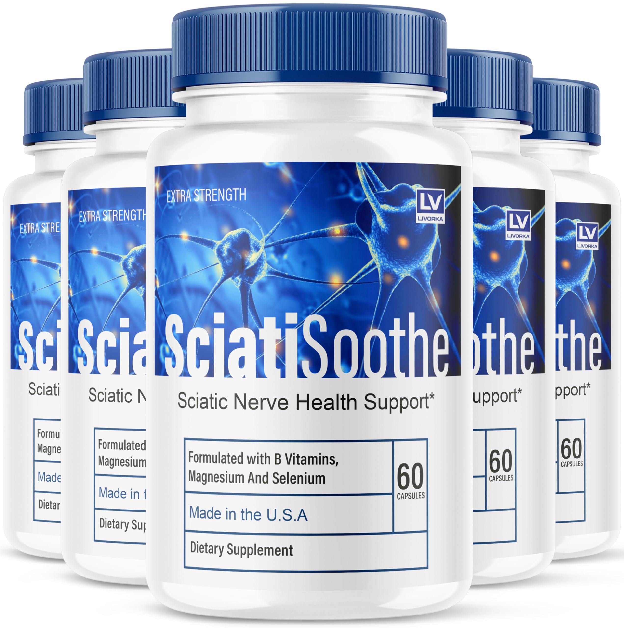 LIVORKA 5 Pack Sciatisoothe – Sciatisoothe Supplement (300 Capsules)