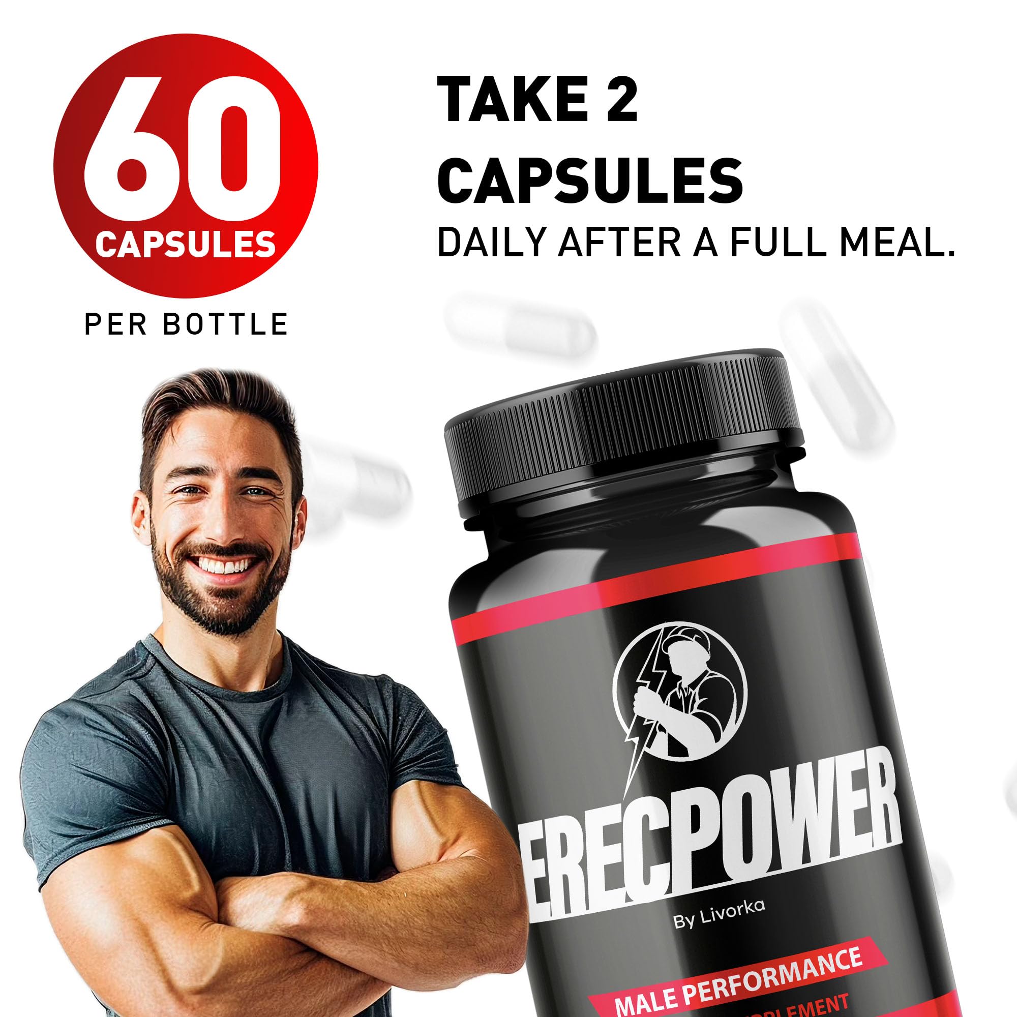 LIVORKA Erecpower Multivitamin for Men – Advanced Formula Capsules, 300 Pills/Bottle, Pack of 5 (5-Month Supply)