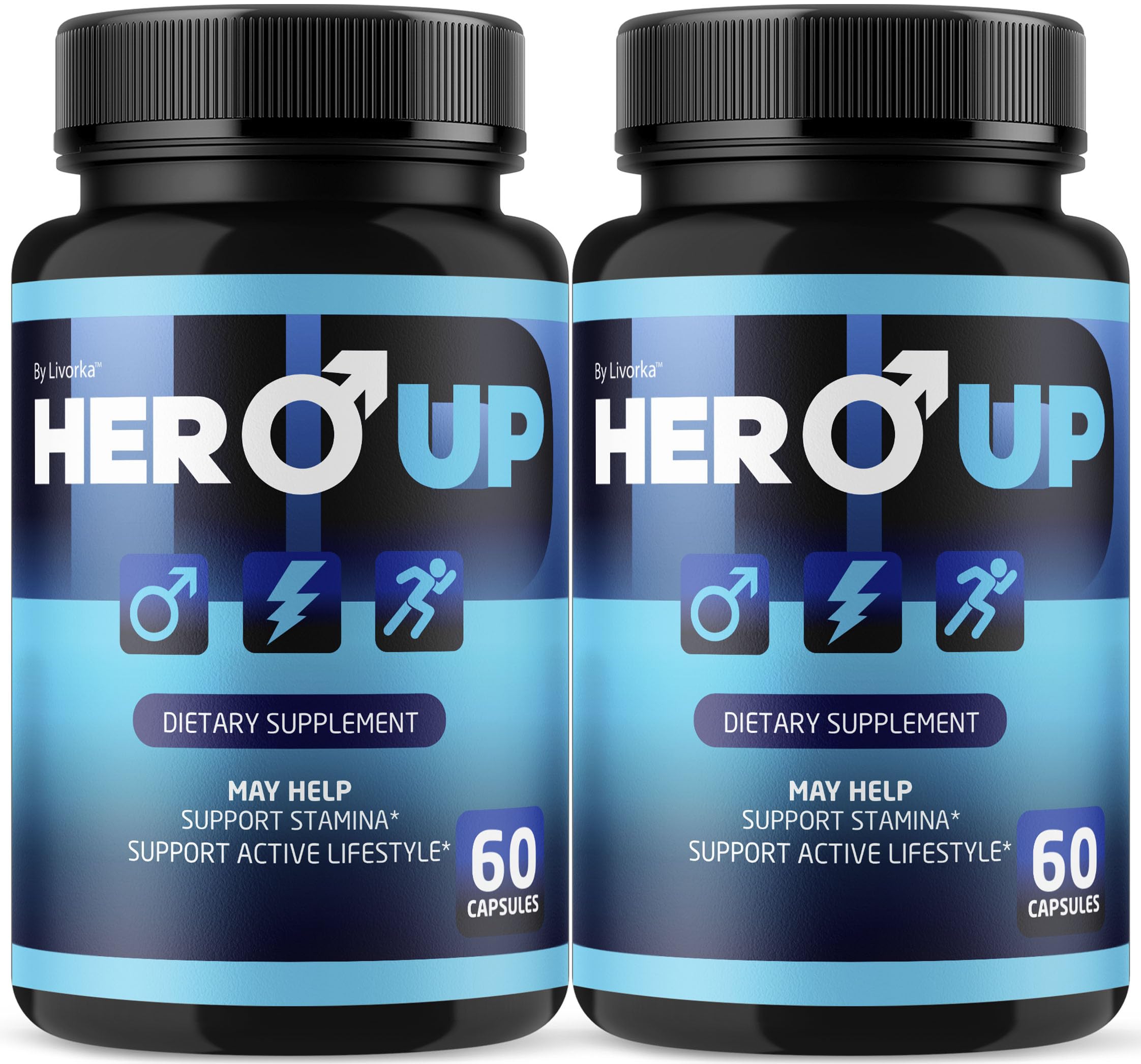 LIVORKA Hero Up Capsules - 2 Pack | Maximum Strength Energy for Men, All-Natural Vitamins, 120 Capsules