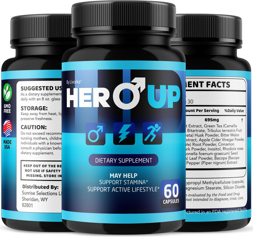 LIVORKA Hero Up Capsules - 2 Pack | Maximum Strength Energy for Men, All-Natural Vitamins, 120 Capsules