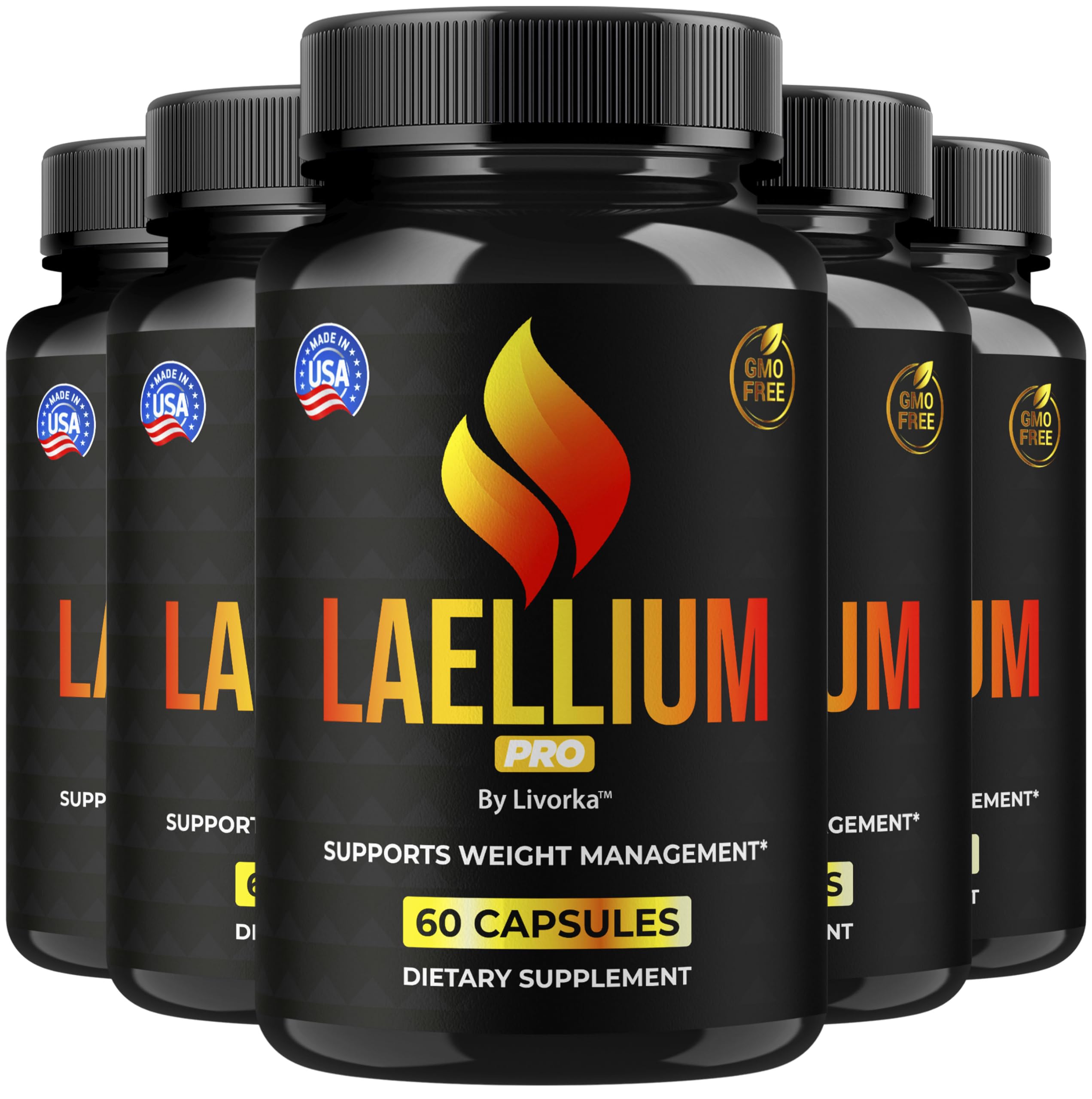 Laellium Pro Pills 5 Pack – All-Natural Daily Formula | LIVORKA Capsules, 300 Capsules