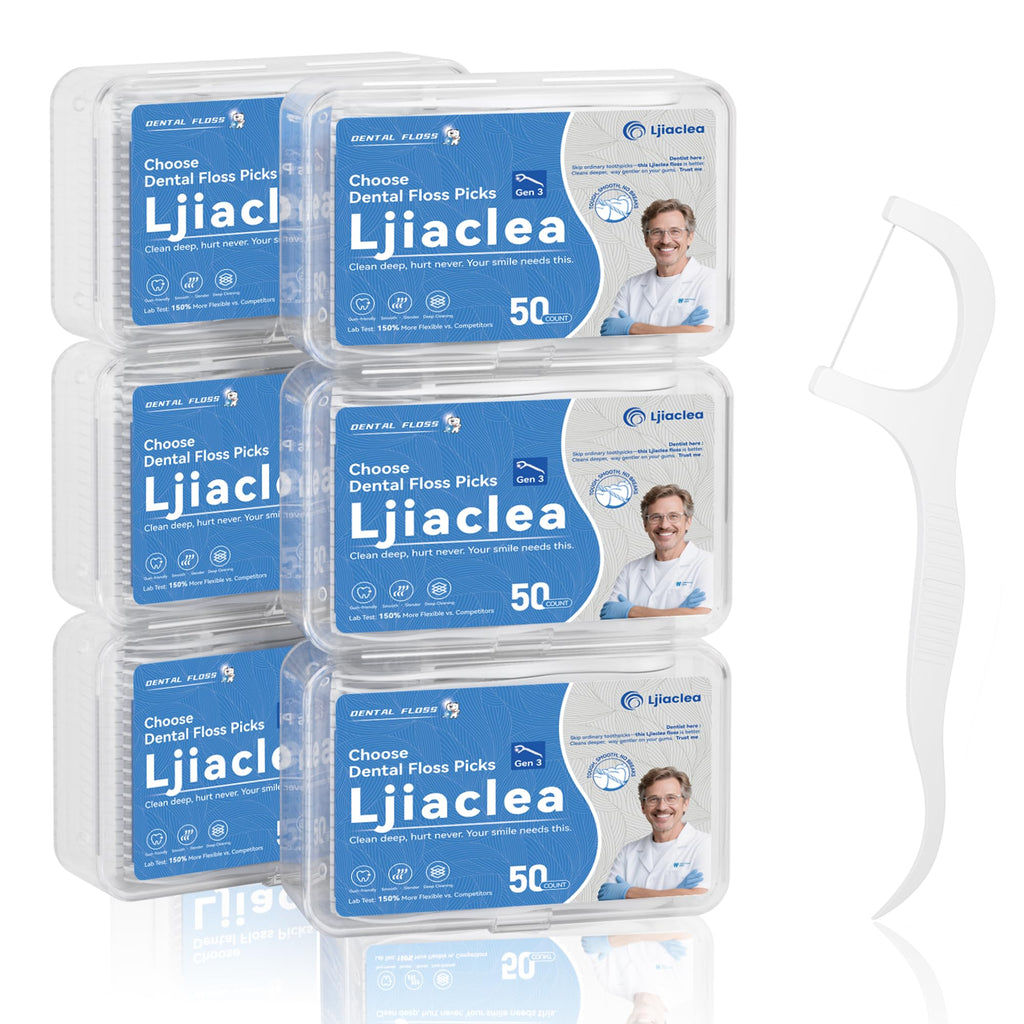 LJIACLEA Floss Picks 300 Count – Bulk Dental Flossers with Travel Case