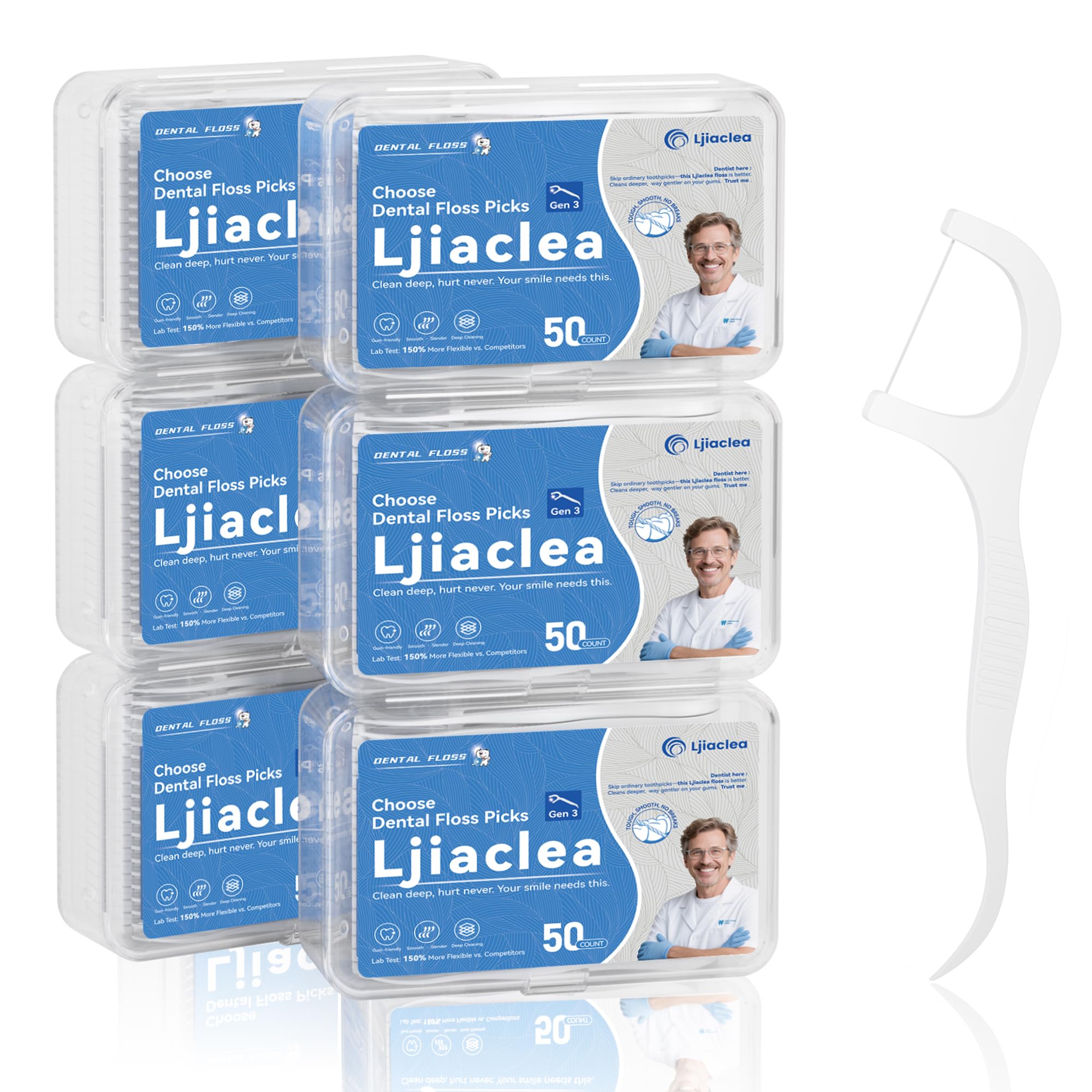 LJIACLEA Floss Picks 300 Count – Bulk Dental Flossers with Travel Case