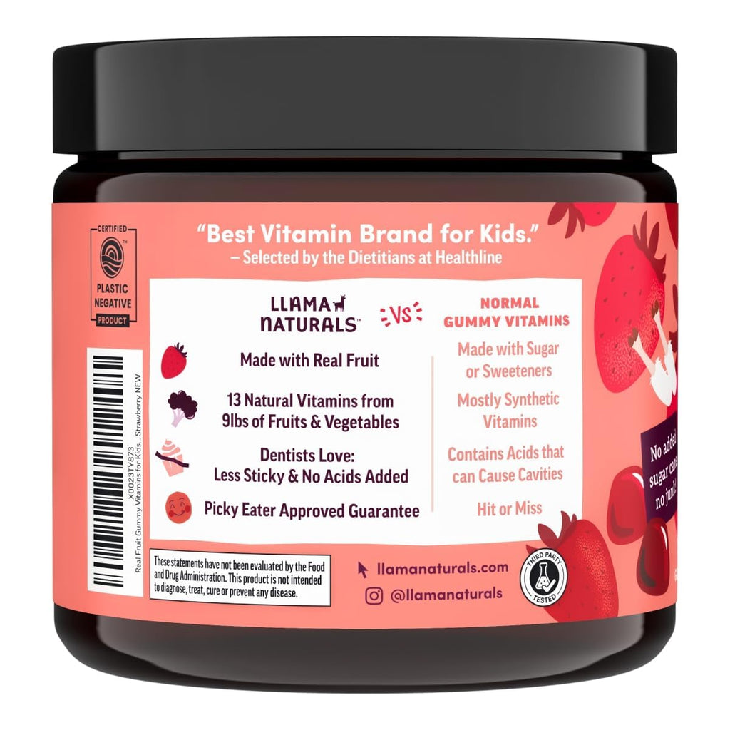 Llama Naturals Kids Multivitamin Gummies - Vegan, Organic, Strawberry, 90 Ct