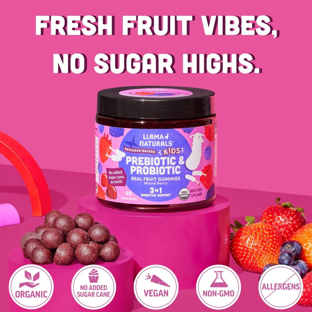 Llama Naturals Kids Probiotic + Prebiotic Gummies – Vegan, 120 Ct