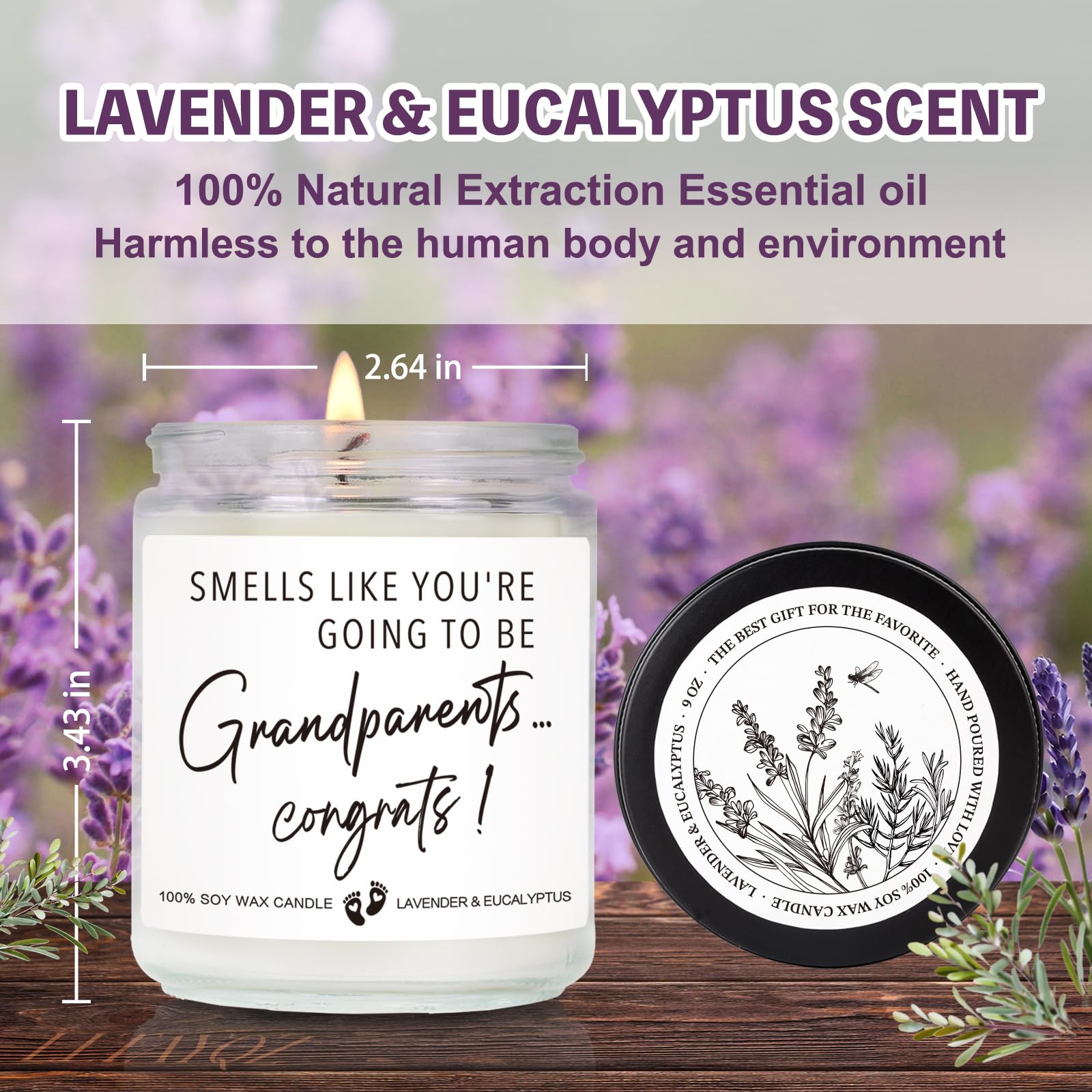 LLTAYQZ Pregnancy Announcement Candle for Grandparents – Lavender & Eucalyptus, 9oz
