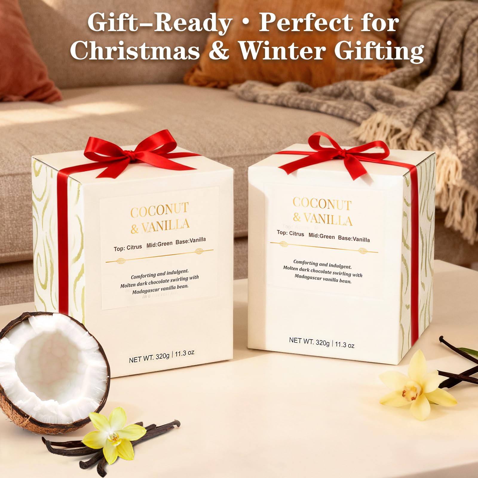 2 Pack Wood Wick Coconut & Vanilla Candle Gift Set | Soy Wax Candles