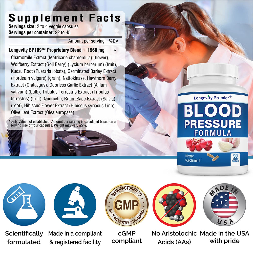 [2-Bottle Value Pack] Longevity Blood Pressure Formula - Scientifically Formulated with Hawthorn & 12+ Quality All Natural Herbs