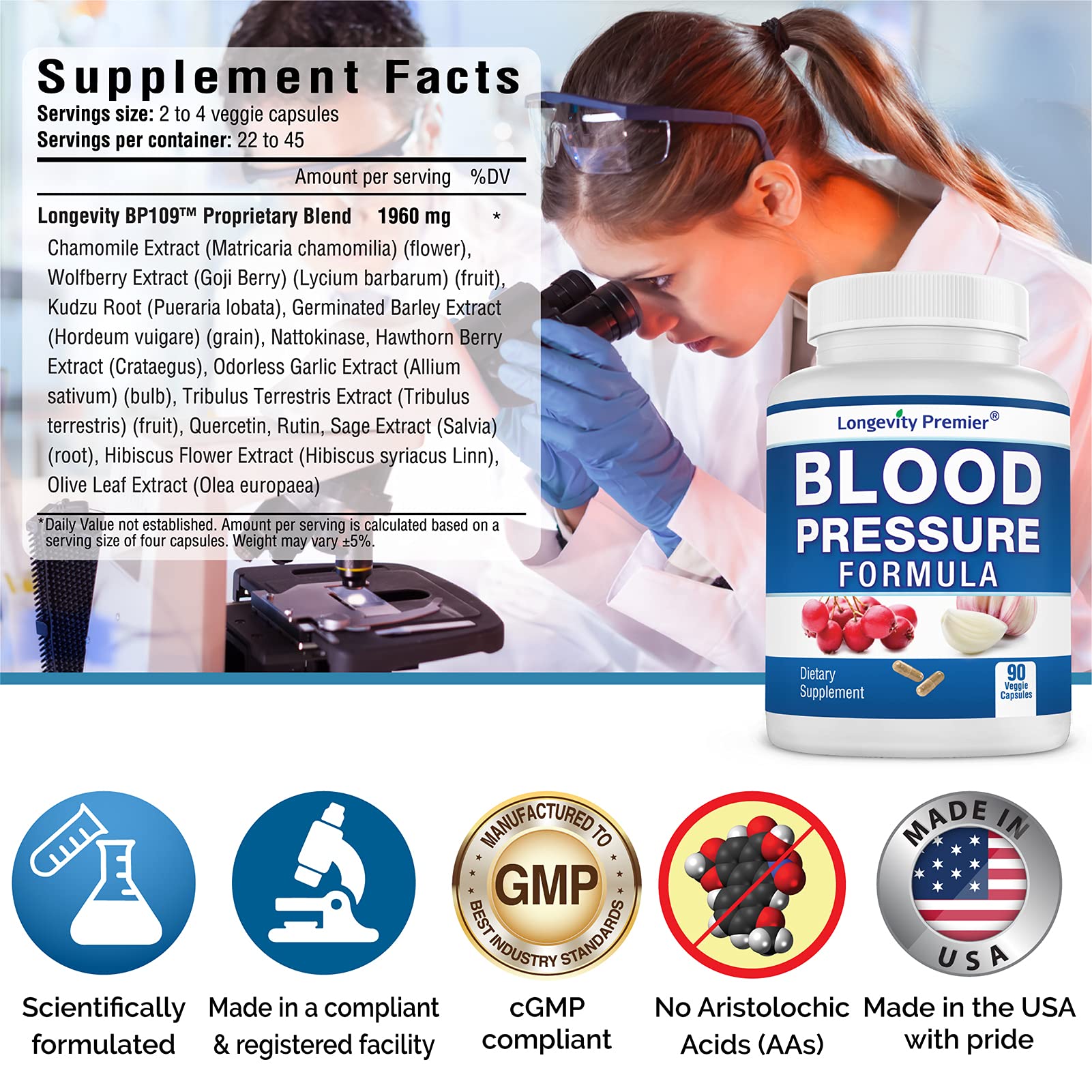[2-Bottle Value Pack] Longevity Blood Pressure Formula - Scientifically Formulated with Hawthorn & 12+ Quality All Natural Herbs