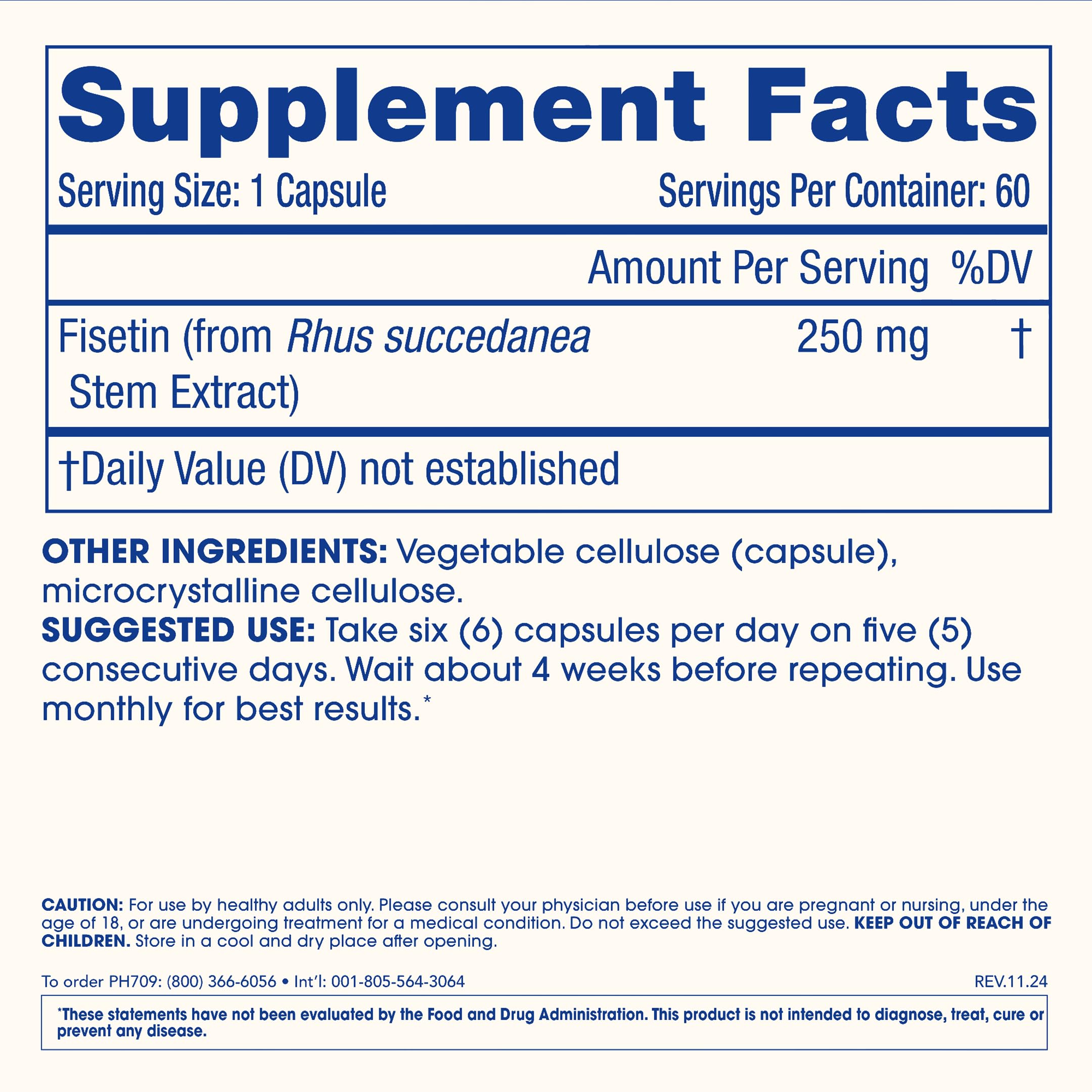 ProHealth Pure Fisetin 250mg – 60 Capsules | Brain Health & Healthy Aging | GMP USA | 3x Tested
