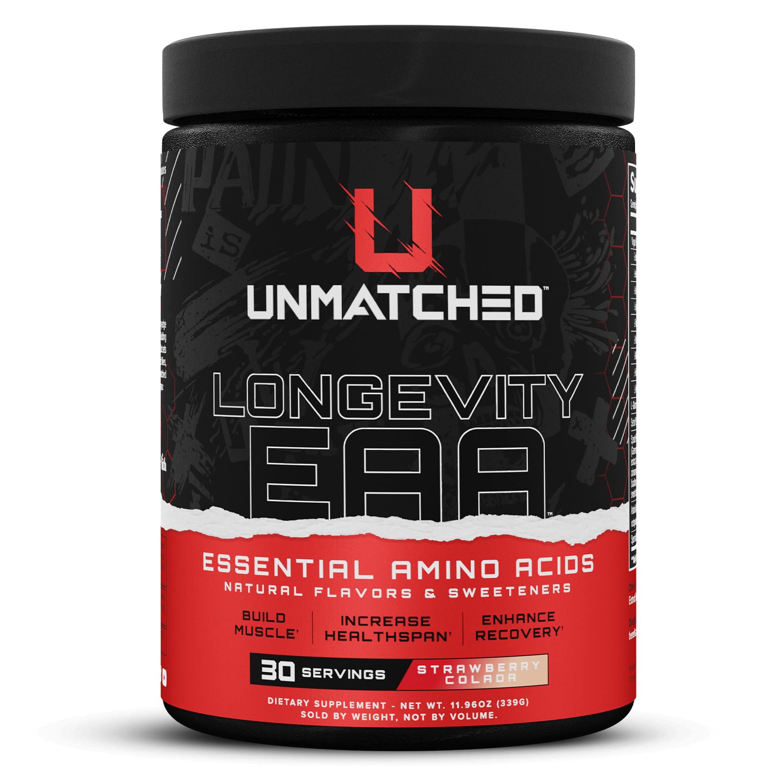 Unmatched Longevity EAA | Essential Amino Acids for Muscle Growth & Recovery | 30 Servings Strawberry Colada
