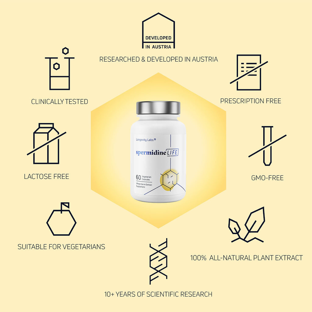 Longevity Labs SpermidineLIFE – Vegan Wheat Germ Extract with Zinc for Autophagy, 60 Capsules