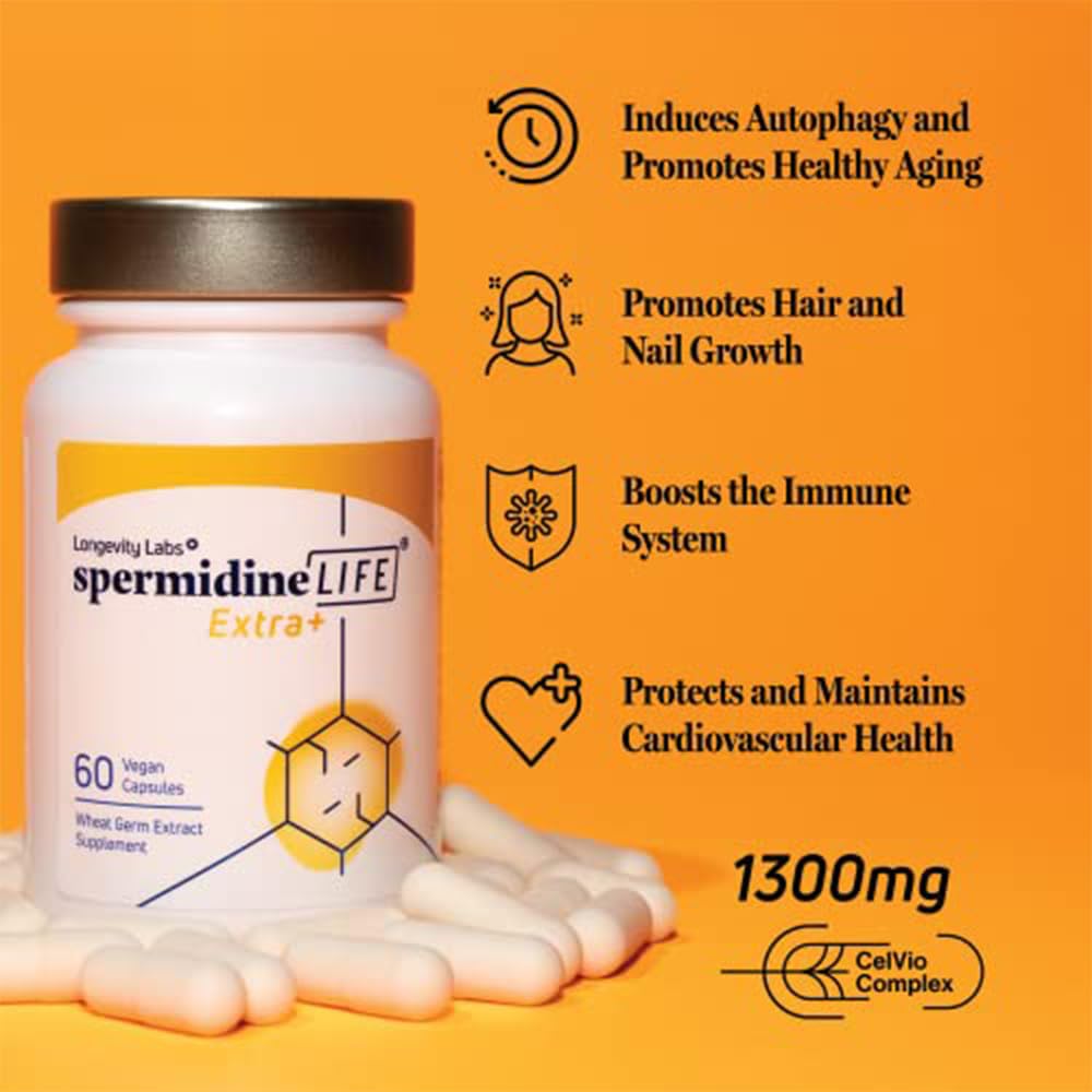 Longevity Labs+ spermidineLIFE Extra+ Natural Supplement – Vegan, Zinc, 60 Capsules