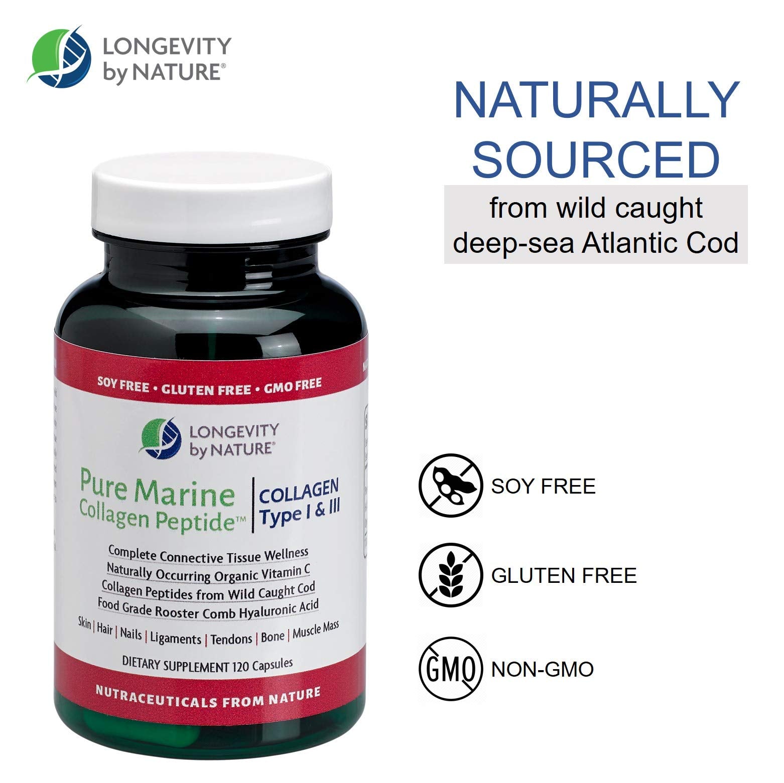 Longevity by Nature Marine Collagen Peptides – Skin, Hair & Nails (Type I & III)