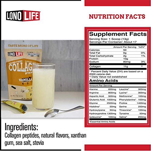 LonoLife Vanilla Collagen Peptides – 10g Protein, Paleo & Keto, 8oz