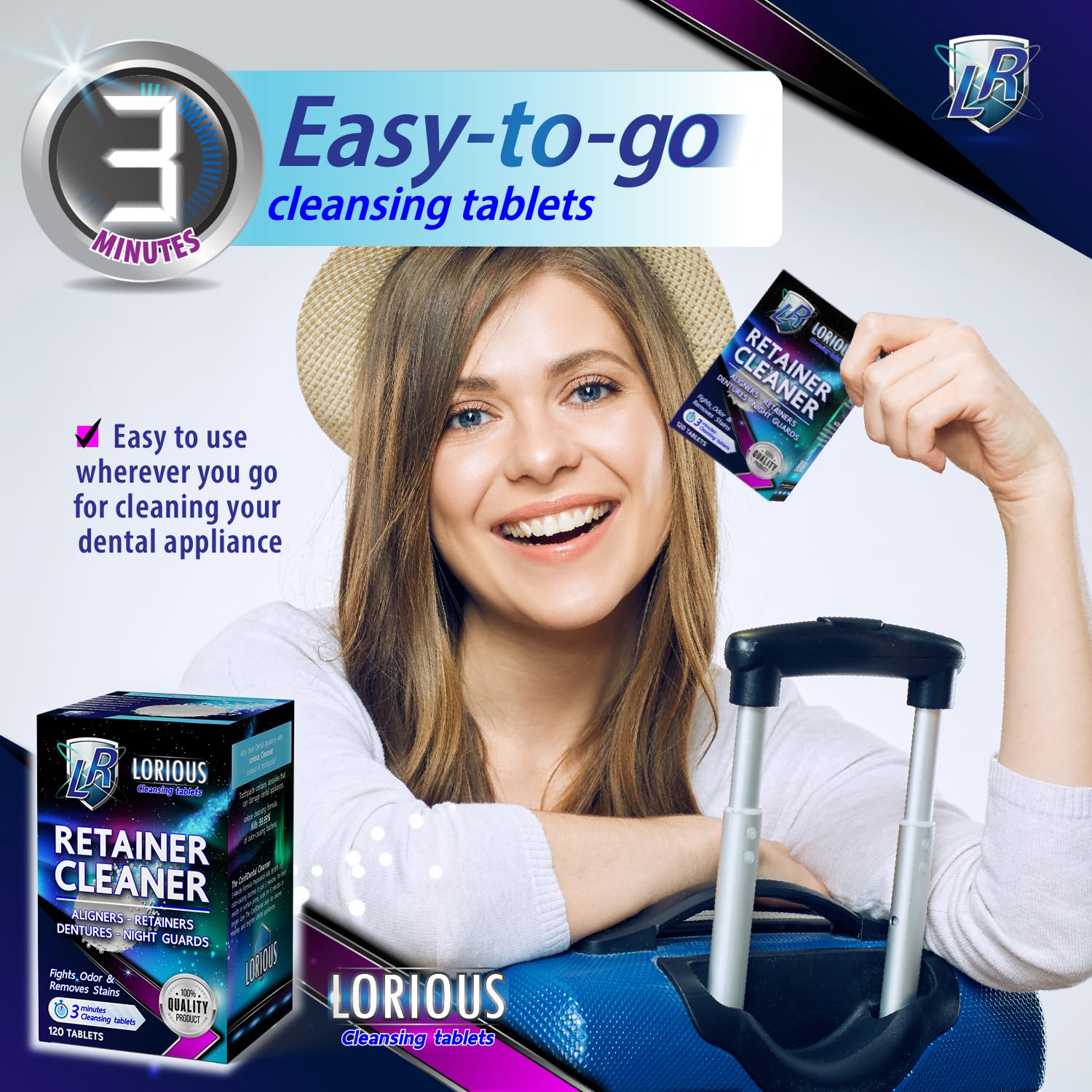 LORIOUS Retainer Cleaner Tablets (120 ct) – 4 Months of Daily Cleaning for Retainers, Aligners, Dentures and Mouth Guards