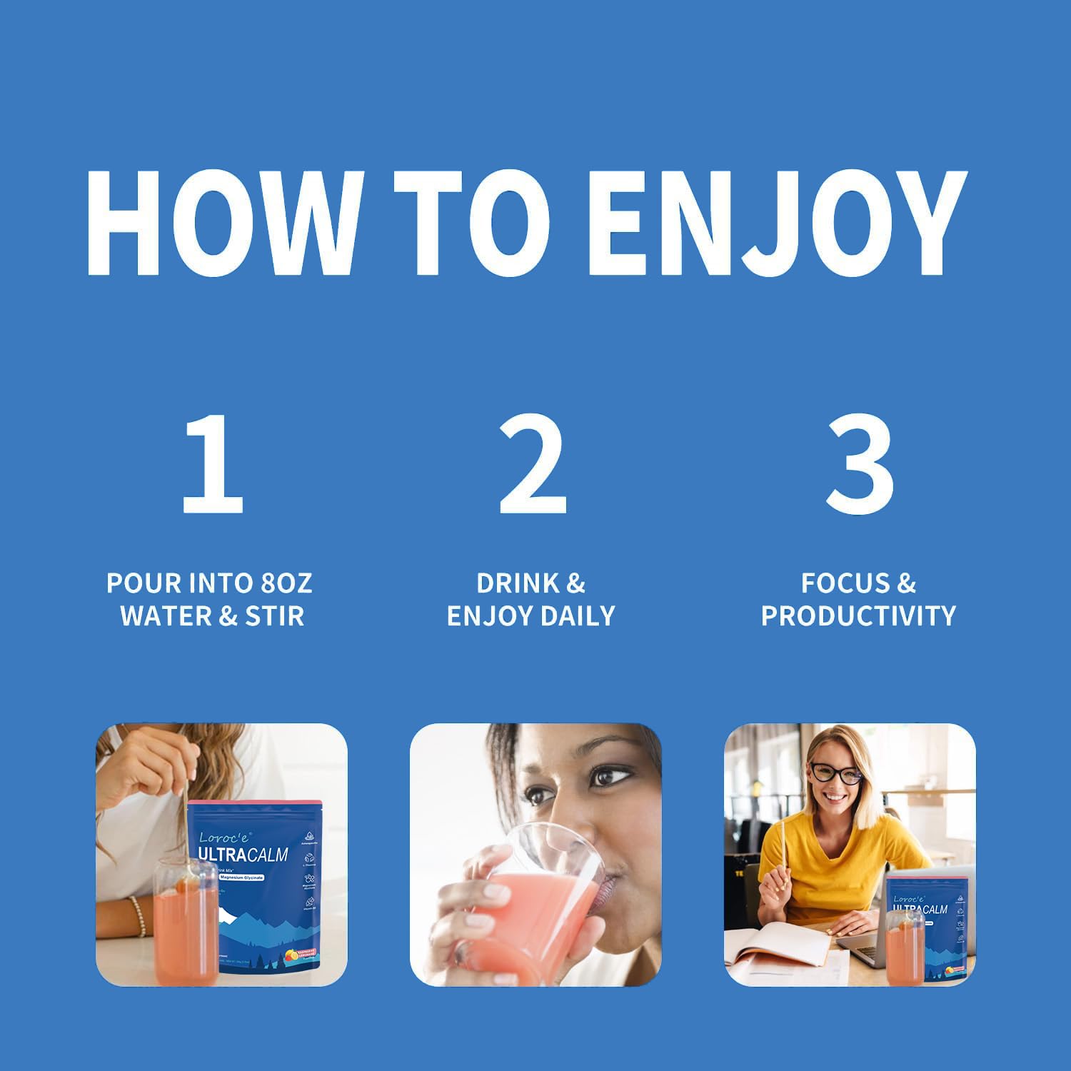 Loroc'e UltraCalm Cortisol Drink Mix – Magnesium Glycinate, L-Theanine, Ashwagandha | Raspberry Lemonade