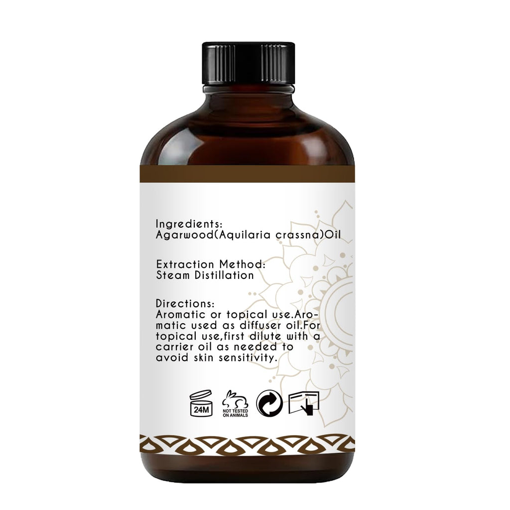 LotusJoy Agarwood Essential Oil - Pure Organic Oud for Diffuser & DIY Cosmetics (4 oz)