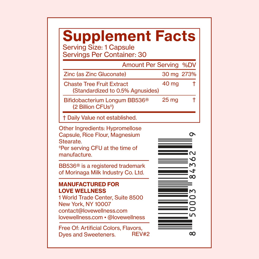 Love Wellness Clear Skin Probiotic | Hormonal Acne & Pore Minimizer | 30 Count