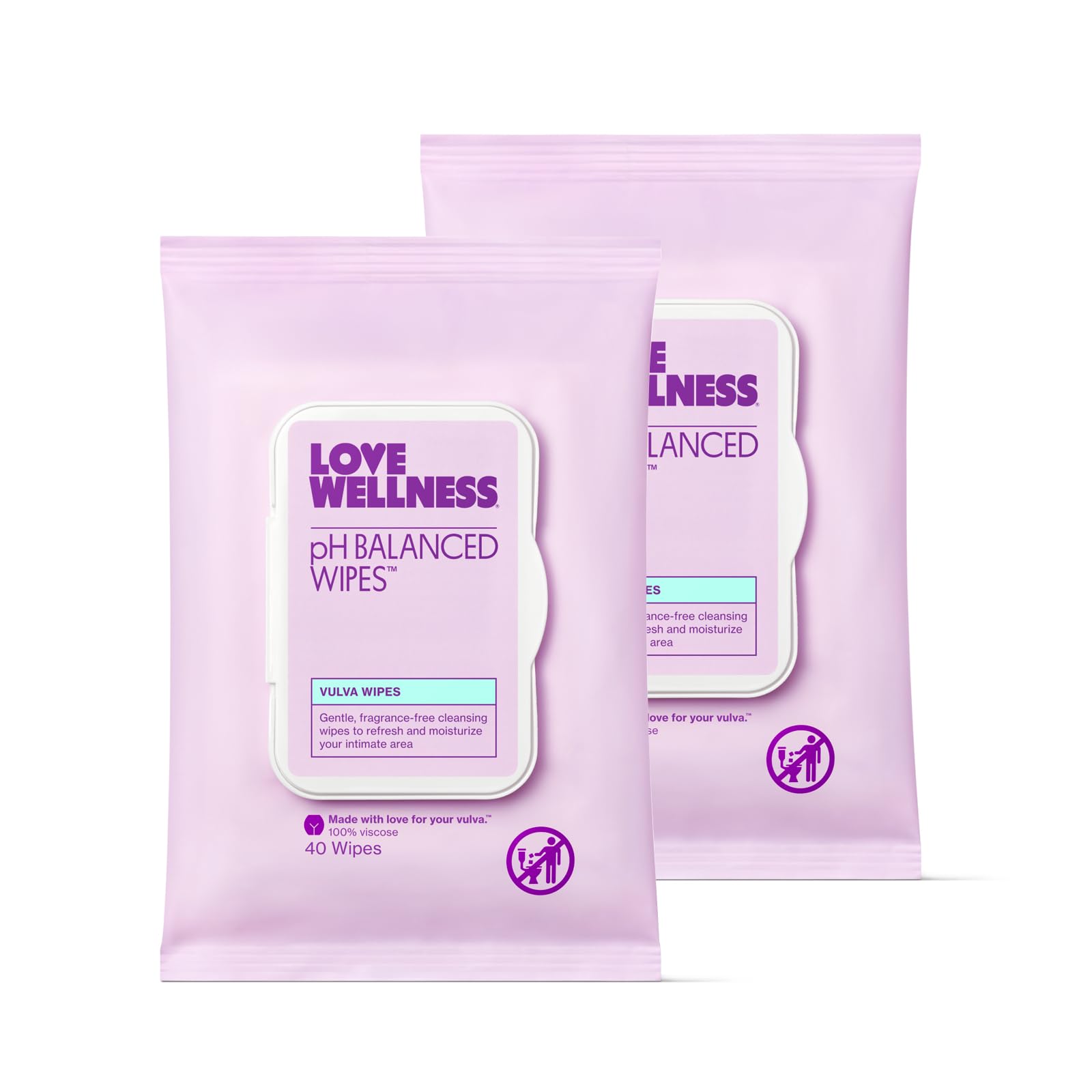 Love Wellness pH Balancing Wipes for Women – Fragrance-Free, Aloe Vera, 2-Pack Travel Size