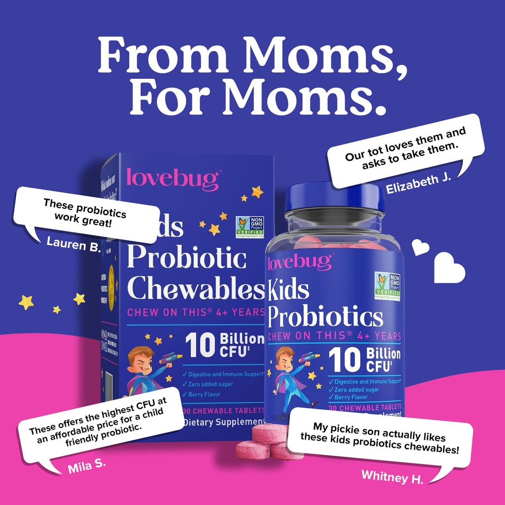 LOVEBUG Probiotics for Kids – Berry Chewables, 11B CFU, 7 Strains, 30 Count