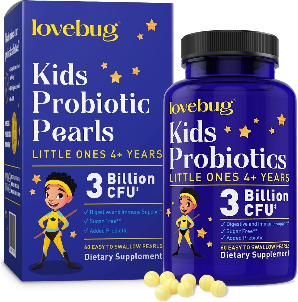 LOVEBUG Probiotics for Kids – Daily Gut Health & Immune Support (60 Soft Pearls)