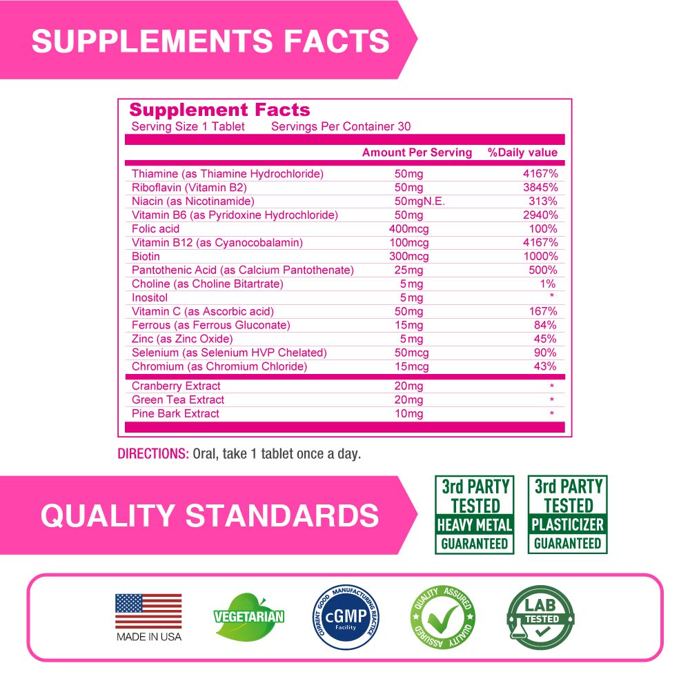 Lovita Vitamin B Complex for Women – Timed Release, 30 Veg Tablets (Pack of 3)