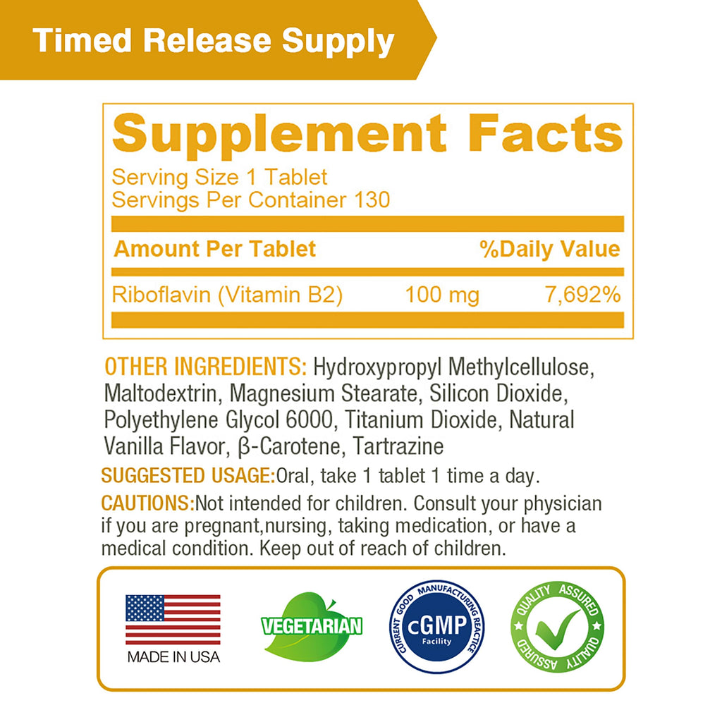 Lovita Vitamin B2 100mg Time-Release – 130 Vegan Tablets