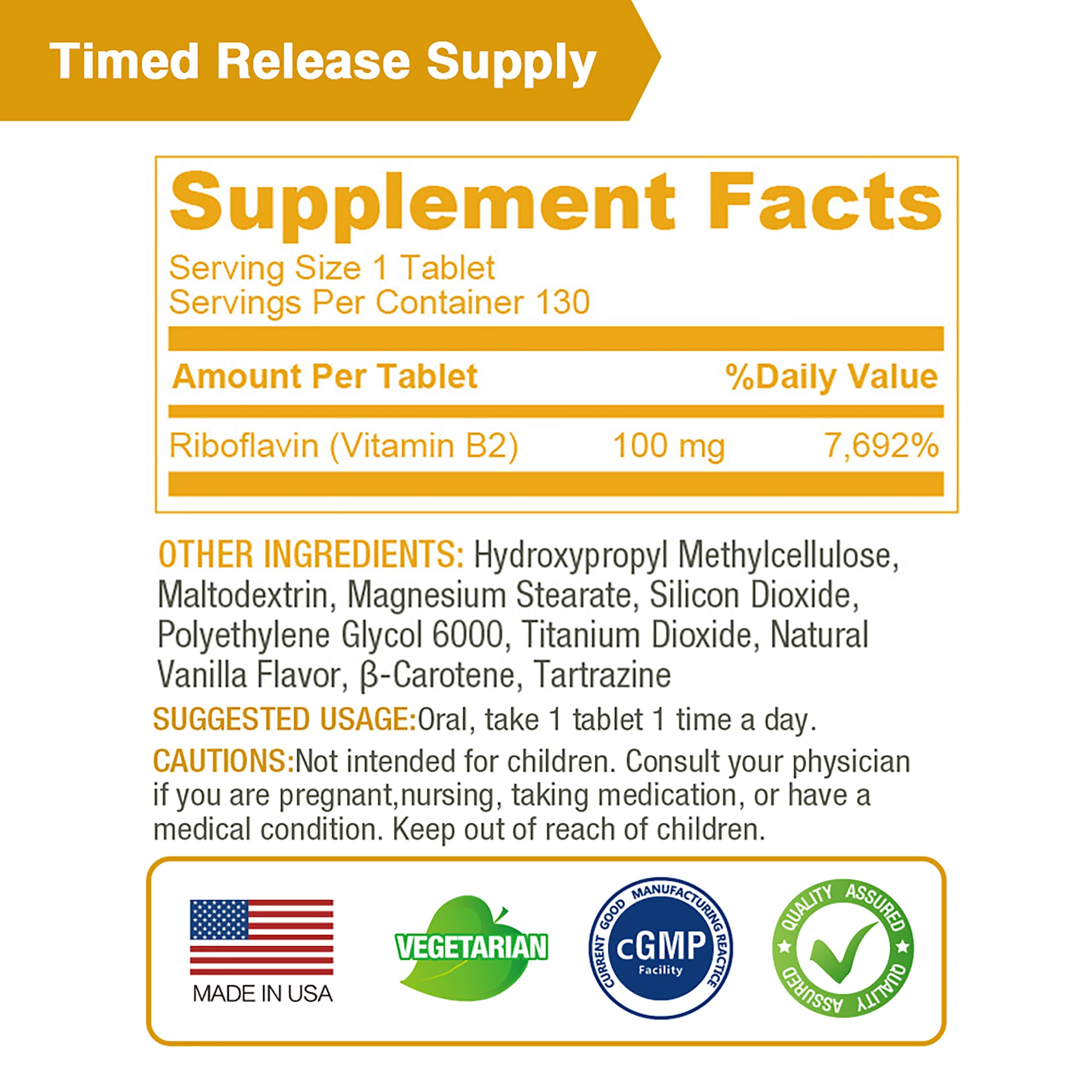 Lovita Vitamin B2 100mg Time-Release – 130 Vegan Tablets