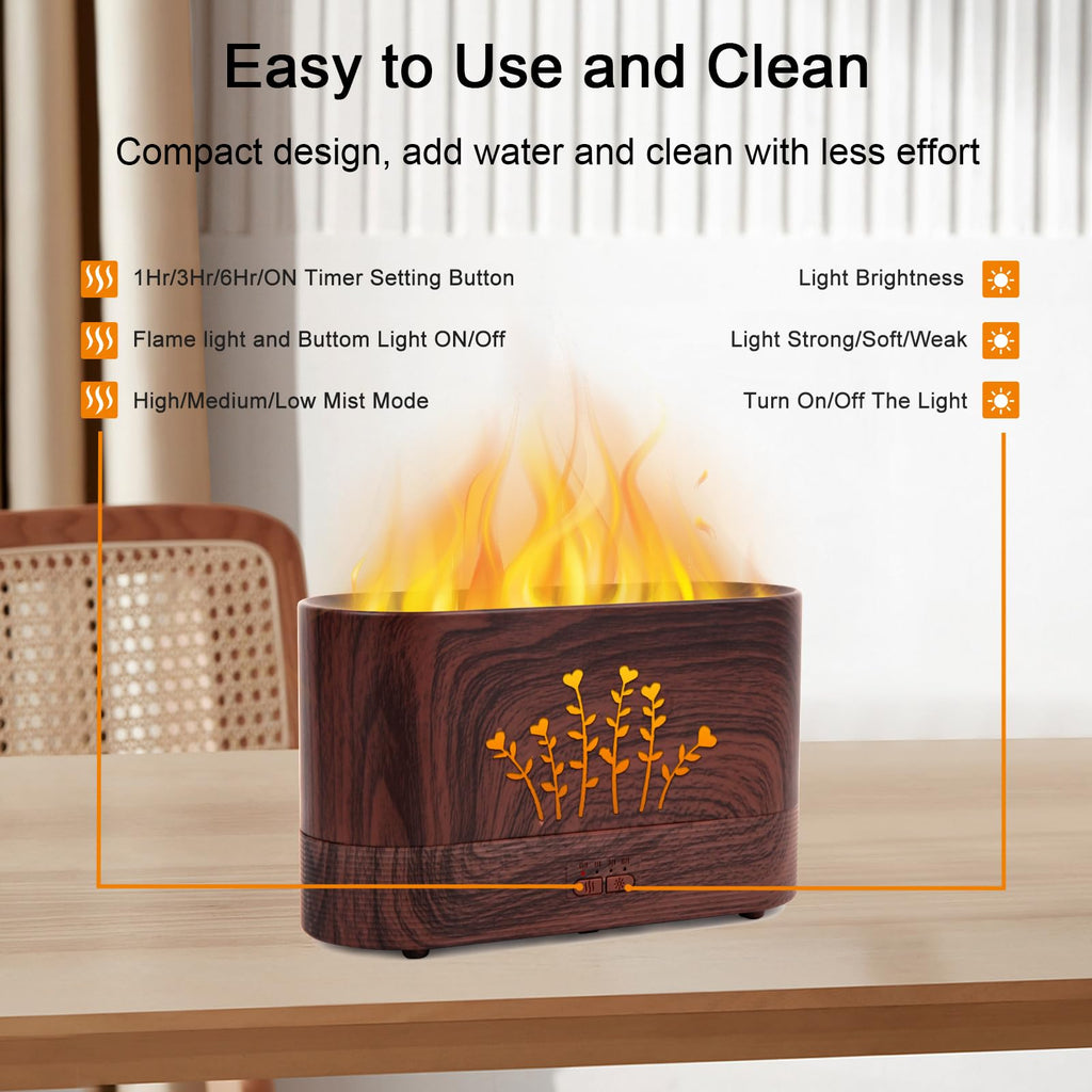 LOVME Flame Aromatherapy Humidifier - 300ml - Auto Shut-Off - Large Room Diffuser