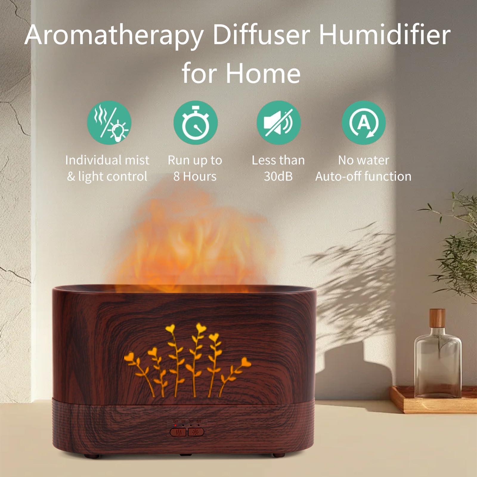 LOVME Flame Aromatherapy Humidifier - 300ml - Auto Shut-Off - Large Room Diffuser