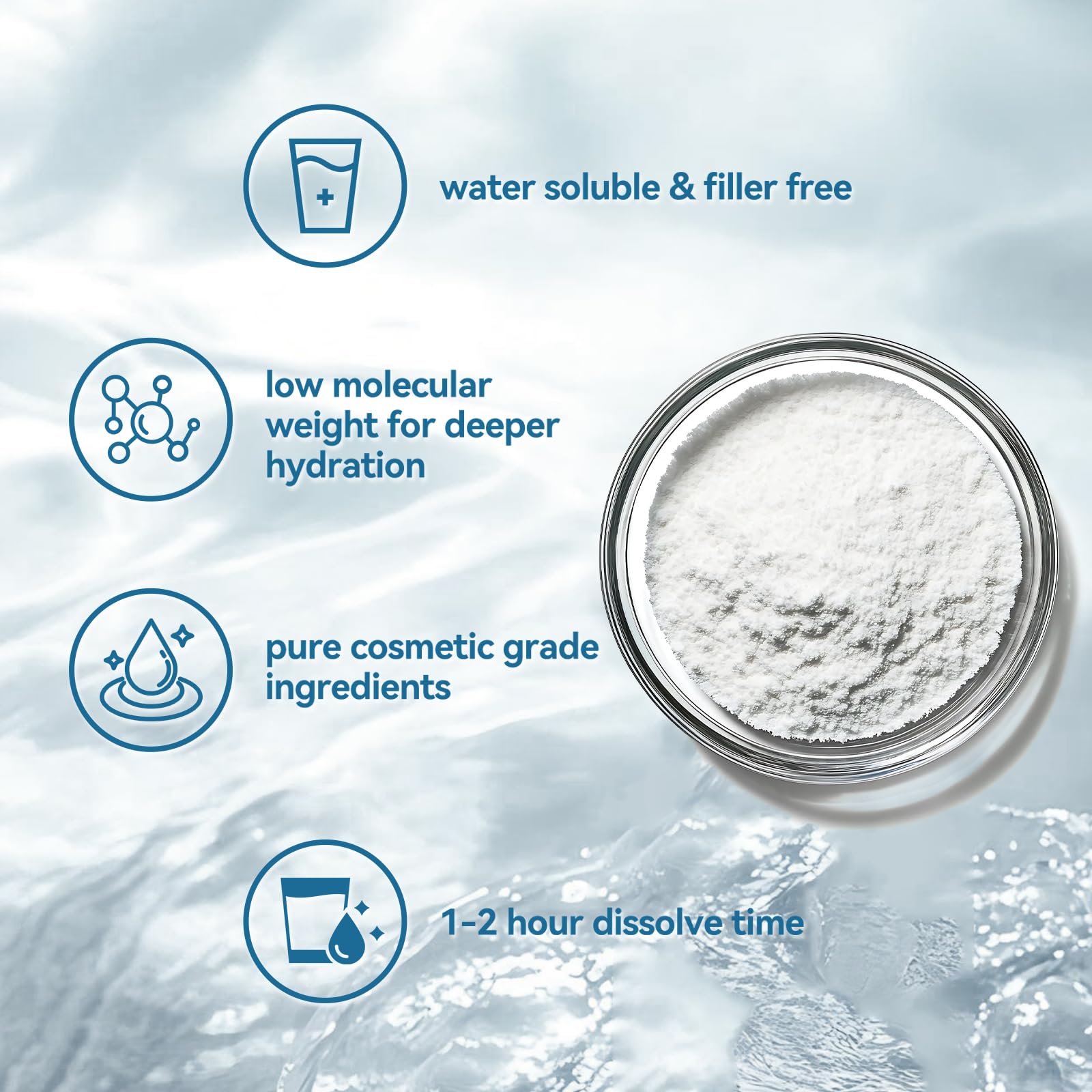 Pure Hyaluronic Acid Powder for Skin & Face | Organic, Low & High Molecular Weight, Sodium Hyaluronate, Food Grade