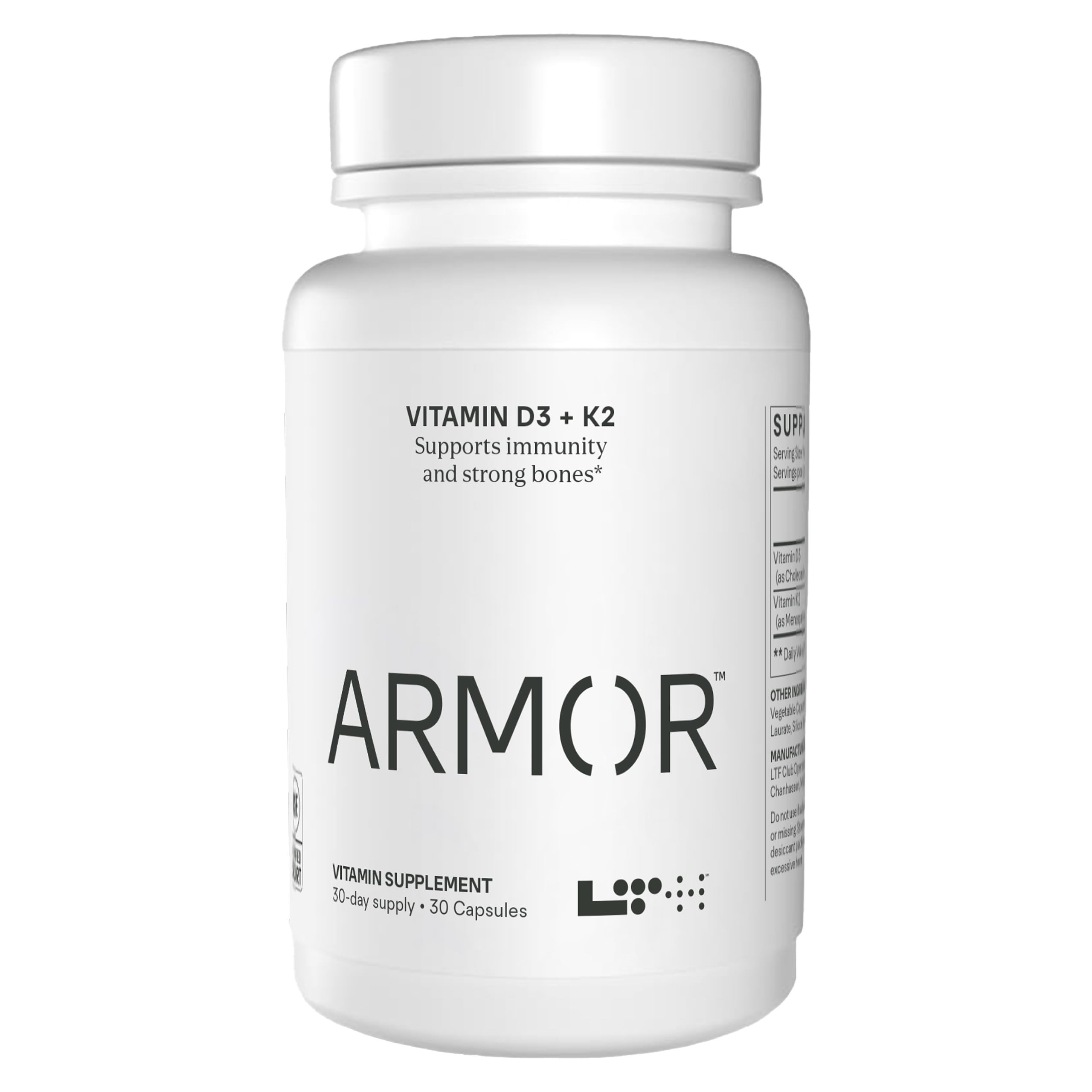 LTH Armor Vitamin D3 & K2 – Immune, Heart & Vessel Support (30 Caps)