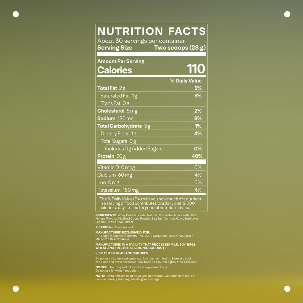 LTH Flex Whey Protein Isolate - Trusted by Life Time Members - Lactose-Free Protein Powder - for Post-Workout Recovery - Low Fat, No Sugar & Low Carb - Chocolate, 30 Servings
