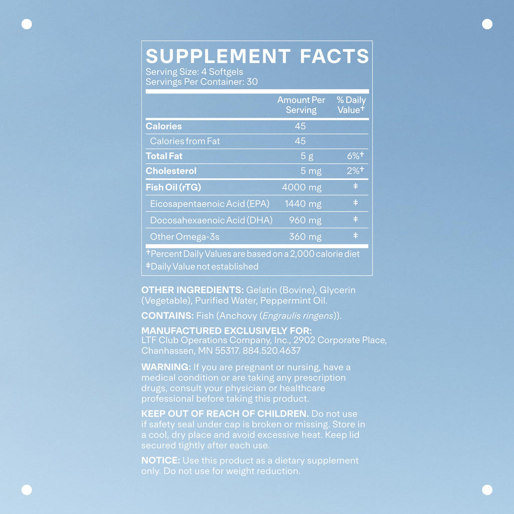 LTH Glow Omega-3 Fish Oil - Trusted by Life Time Members - NSF Certified for Sport - Supports Brain & Heart Health - Aids Healthy Skin, Hair & Nails - Gluten Free & Soy Free - 30 Servings