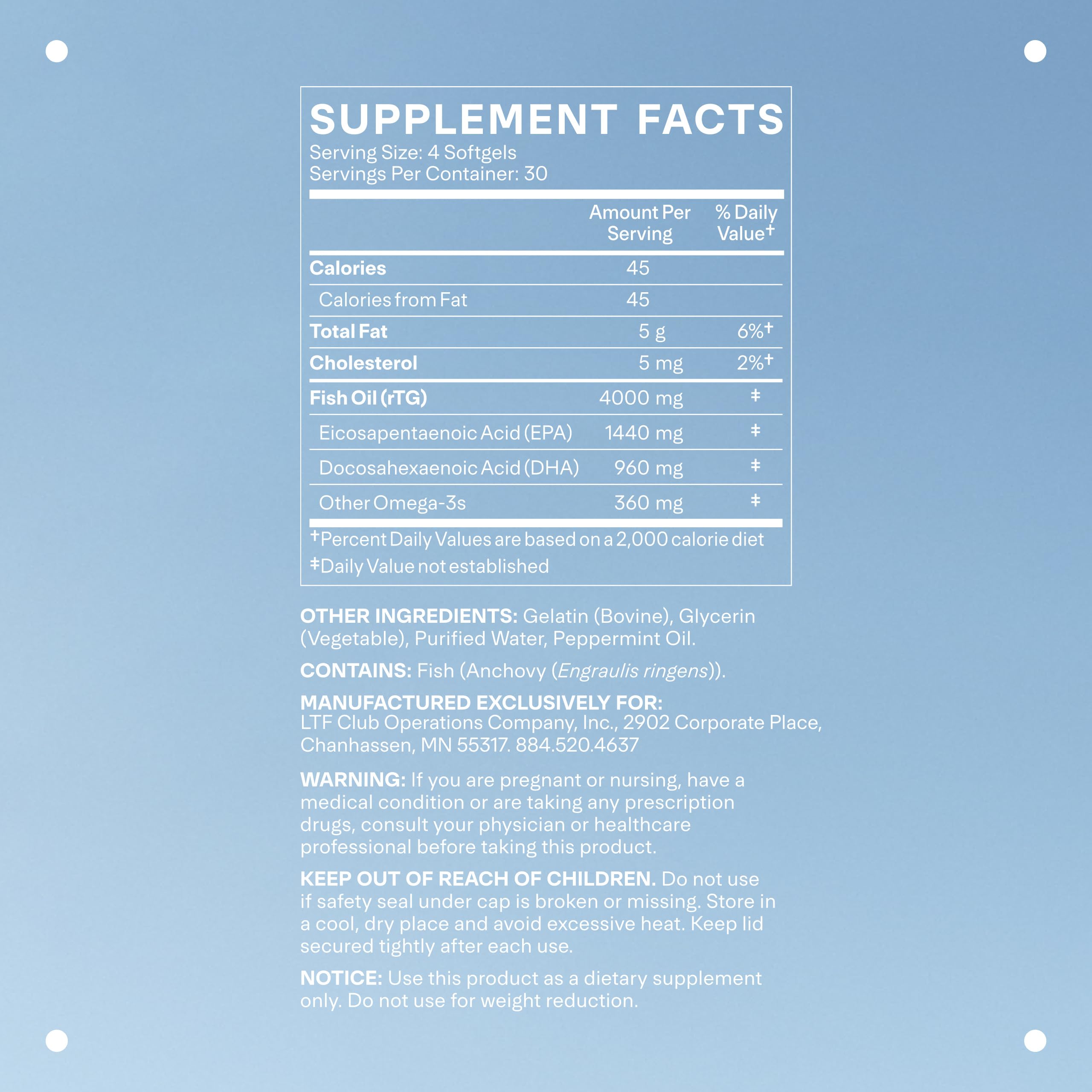 LTH Glow Omega-3 Fish Oil - Trusted by Life Time Members - NSF Certified for Sport - Supports Brain & Heart Health - Aids Healthy Skin, Hair & Nails - Gluten Free & Soy Free - 30 Servings