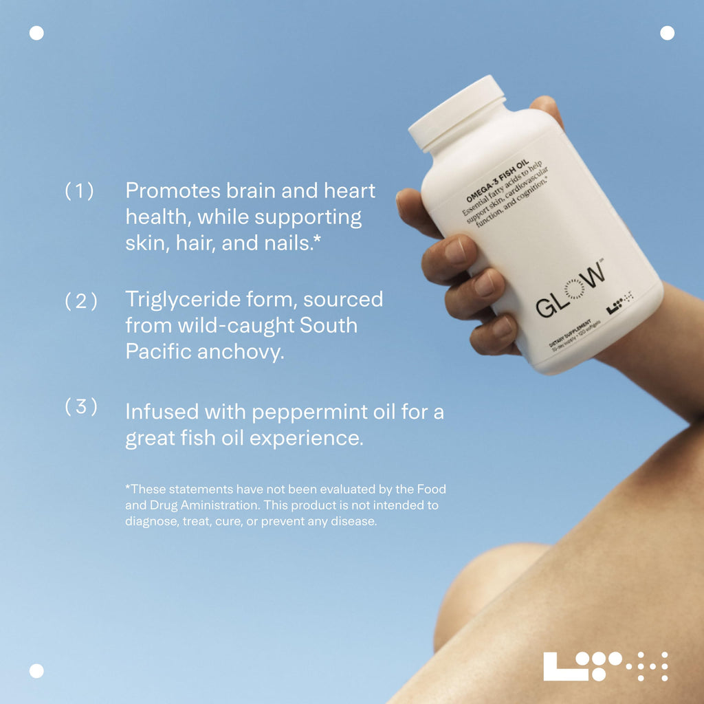 LTH Glow Omega-3 Fish Oil - Trusted by Life Time Members - NSF Certified for Sport - Supports Brain & Heart Health - Aids Healthy Skin, Hair & Nails - Gluten Free & Soy Free - 30 Servings