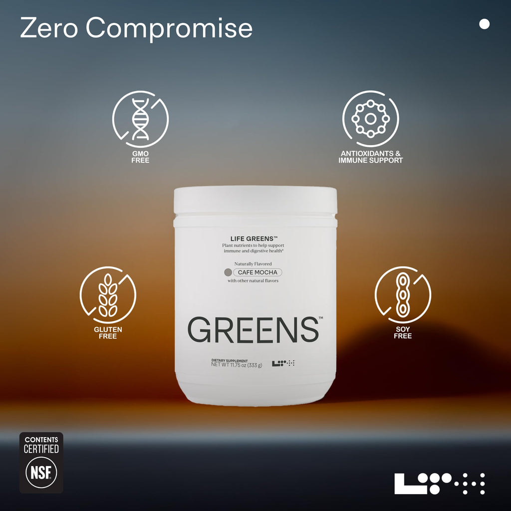 LTH Life Greens – Premium Superfood Powder with Probiotics & Enzymes (Cafe Mocha, 11.75 oz)