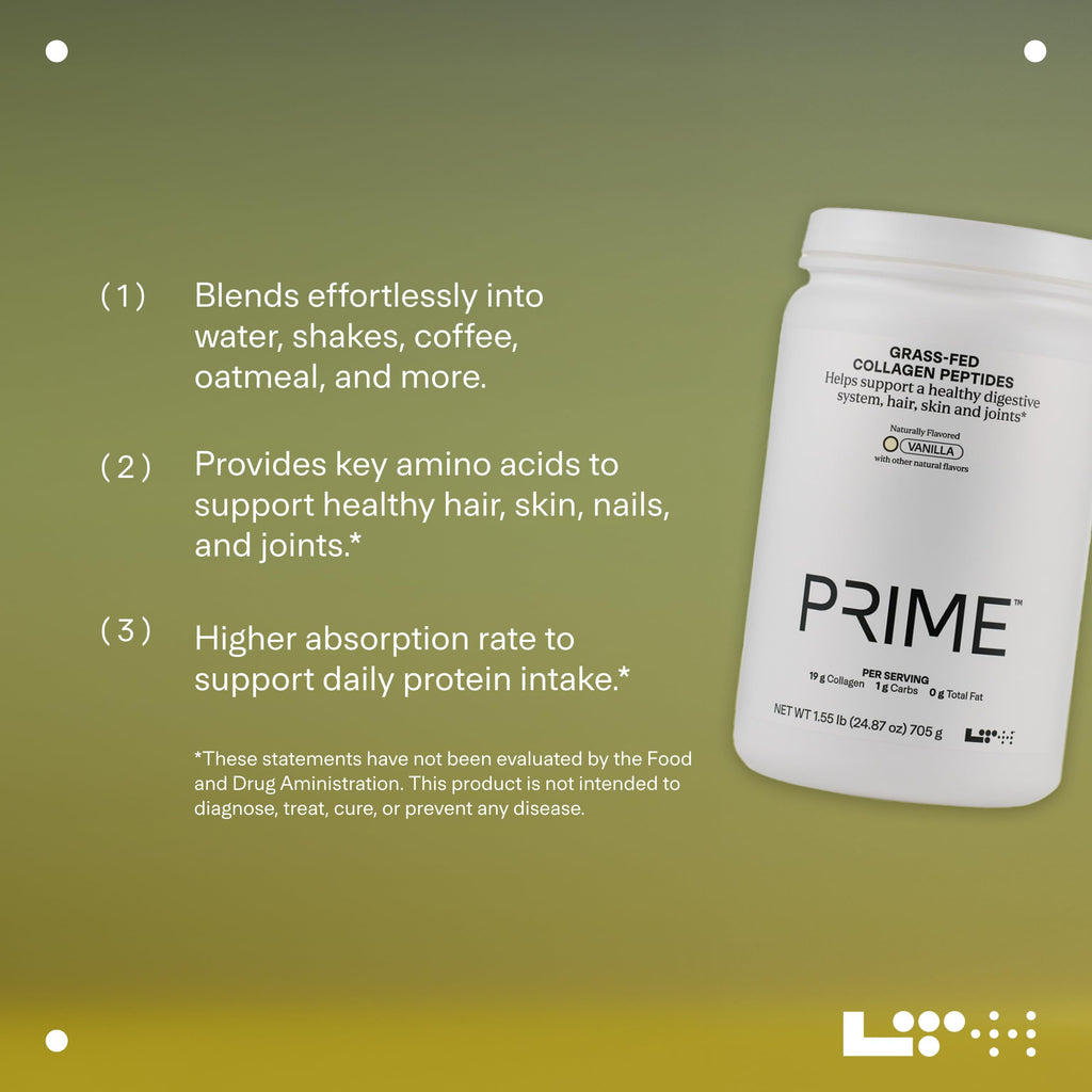 LTH Prime Collagen Peptides - Grass-Fed Vanilla, 30 Servings | Supports Joints, Digestive Health, Hair & Skin