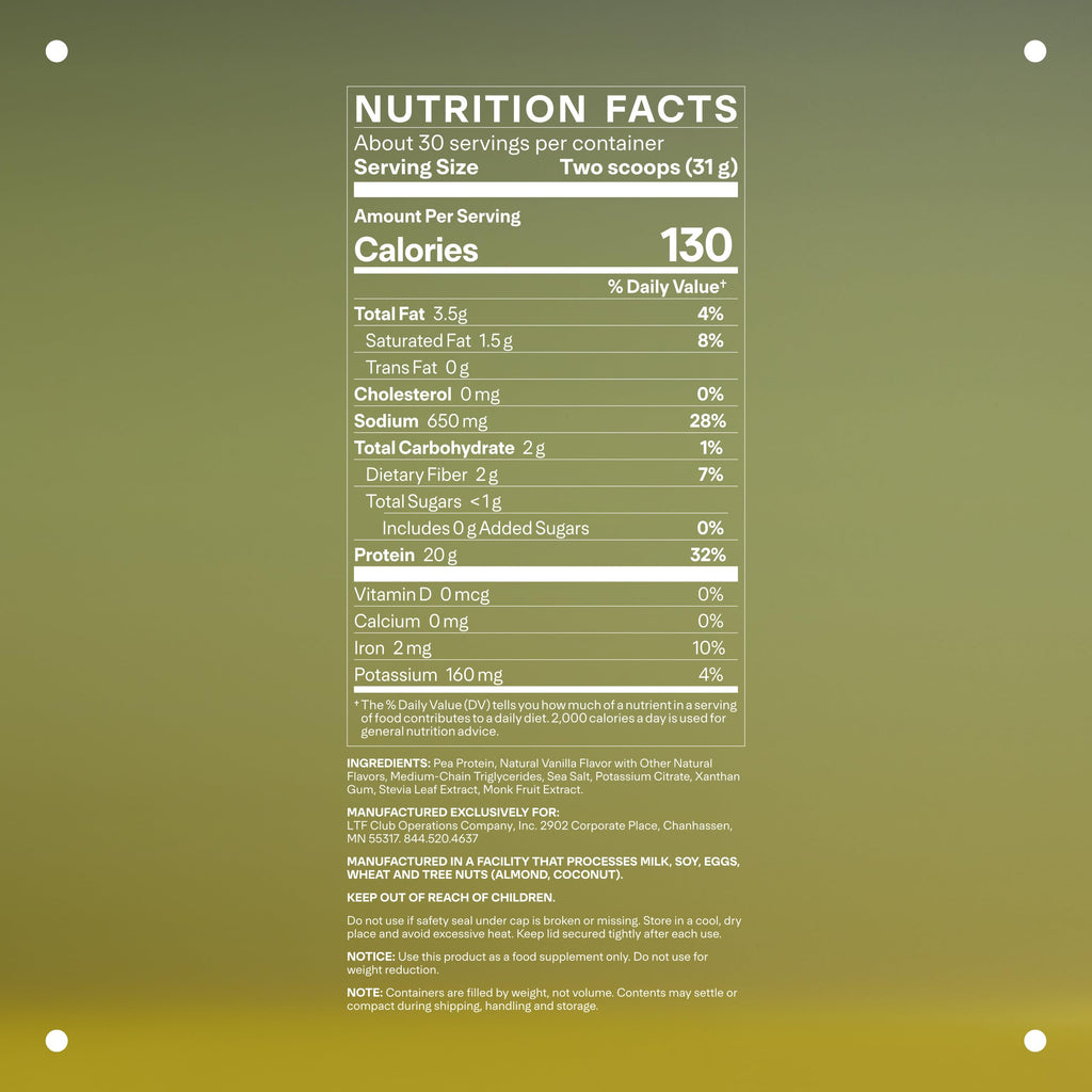 LTH Vital Vegan Protein – Plant-Based Pea Protein Powder | Vanilla, 30 Servings | Dairy Free & Soy Free